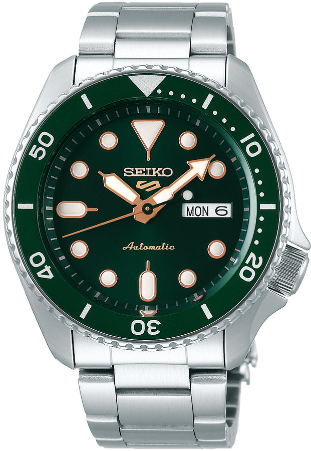 Seiko 5 Sports SRPD63K1 Automatisch Horloge | Donkergroen | Rose Goud Bezel | 4R36-07G0