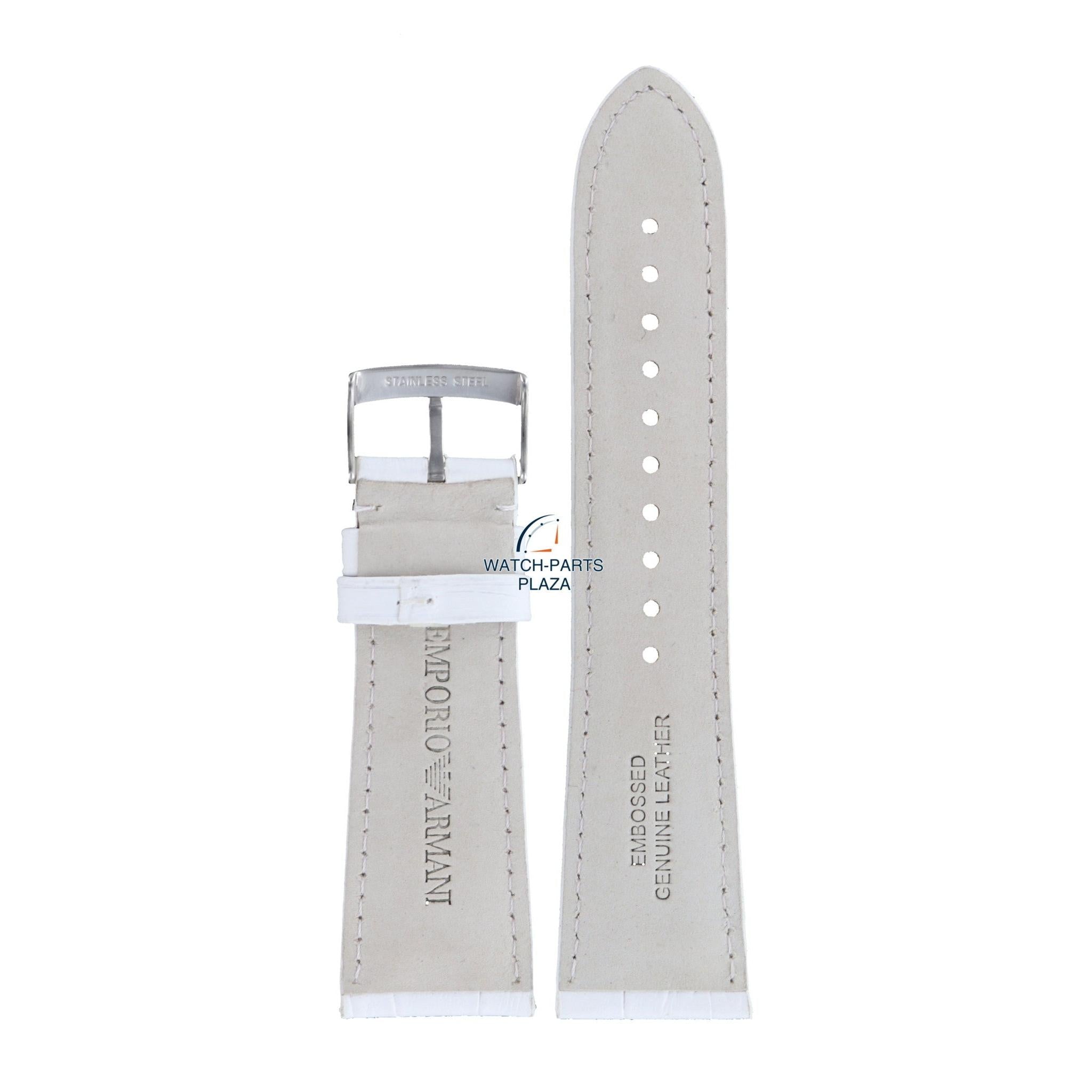 Emporio Armani Carmelo AR0287 white leather watch band 24mm AR - 0287 genuine strap - Watch Plaza