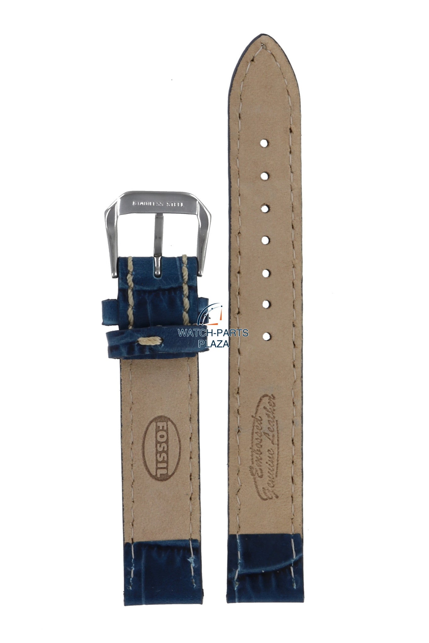 Fossil JR8034 Watch Band JR - 8034 Blue Leather 14 mm Authentic - Watch Plaza