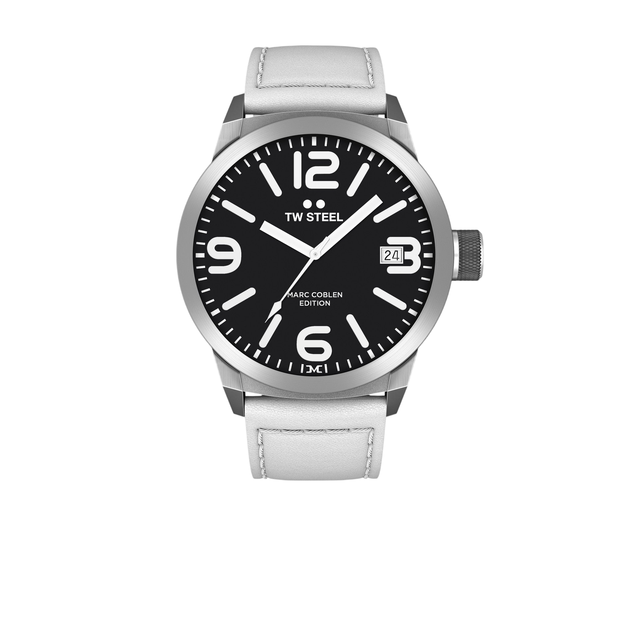 Men's watch TW - Steel Marc Coblen TWMC45 white leather strap 50mm black dial - Watch Plaza