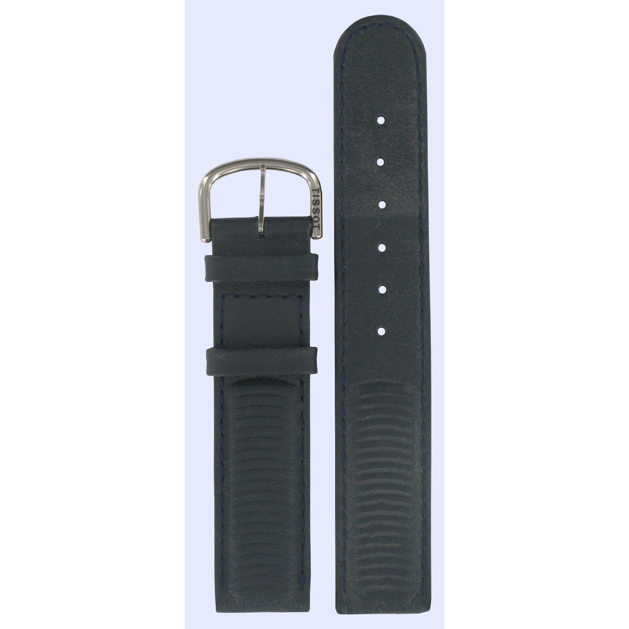Tissot D380 - T64142151 Watch Band T600013635 Dark Blue Leather 18 mm Viatech - Watch Plaza