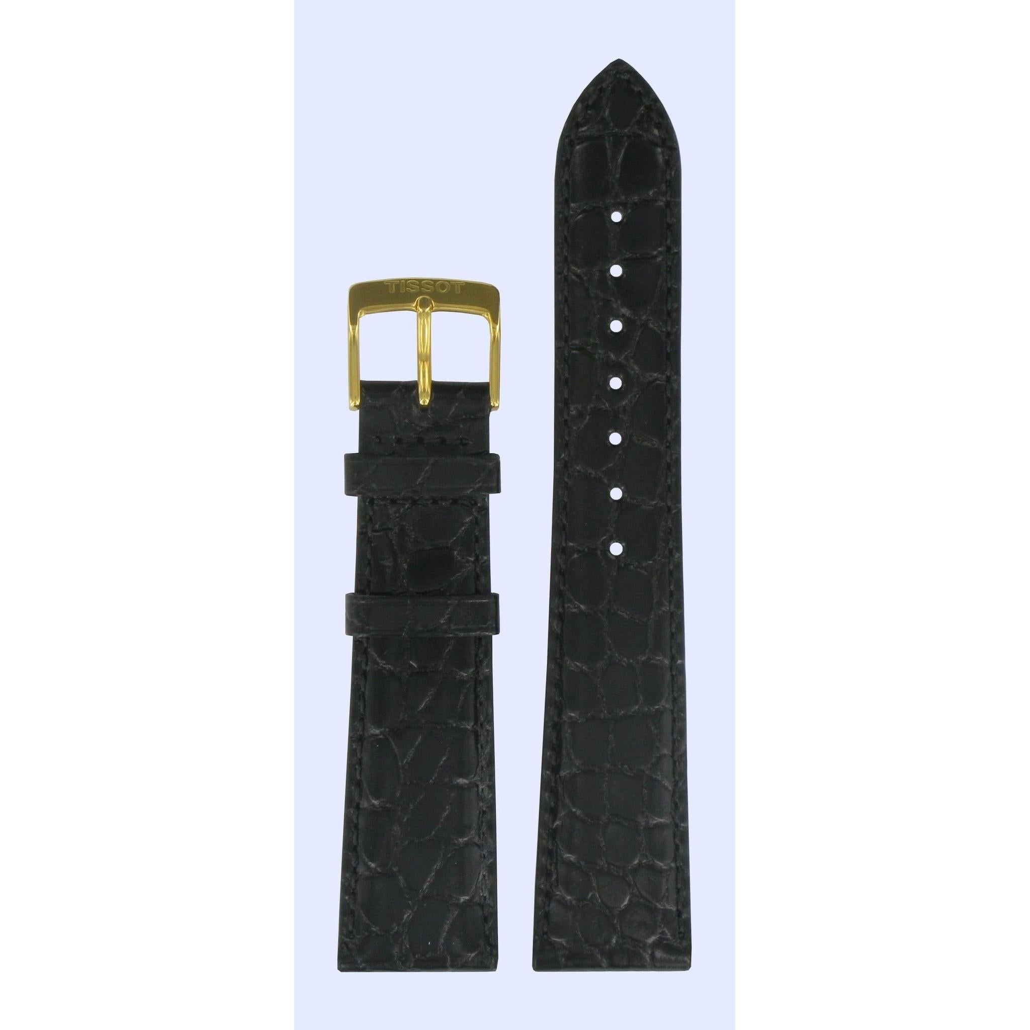 Tissot T71343355 Watch Band T600013067 Black Leather 20 mm Gold - Watch Plaza
