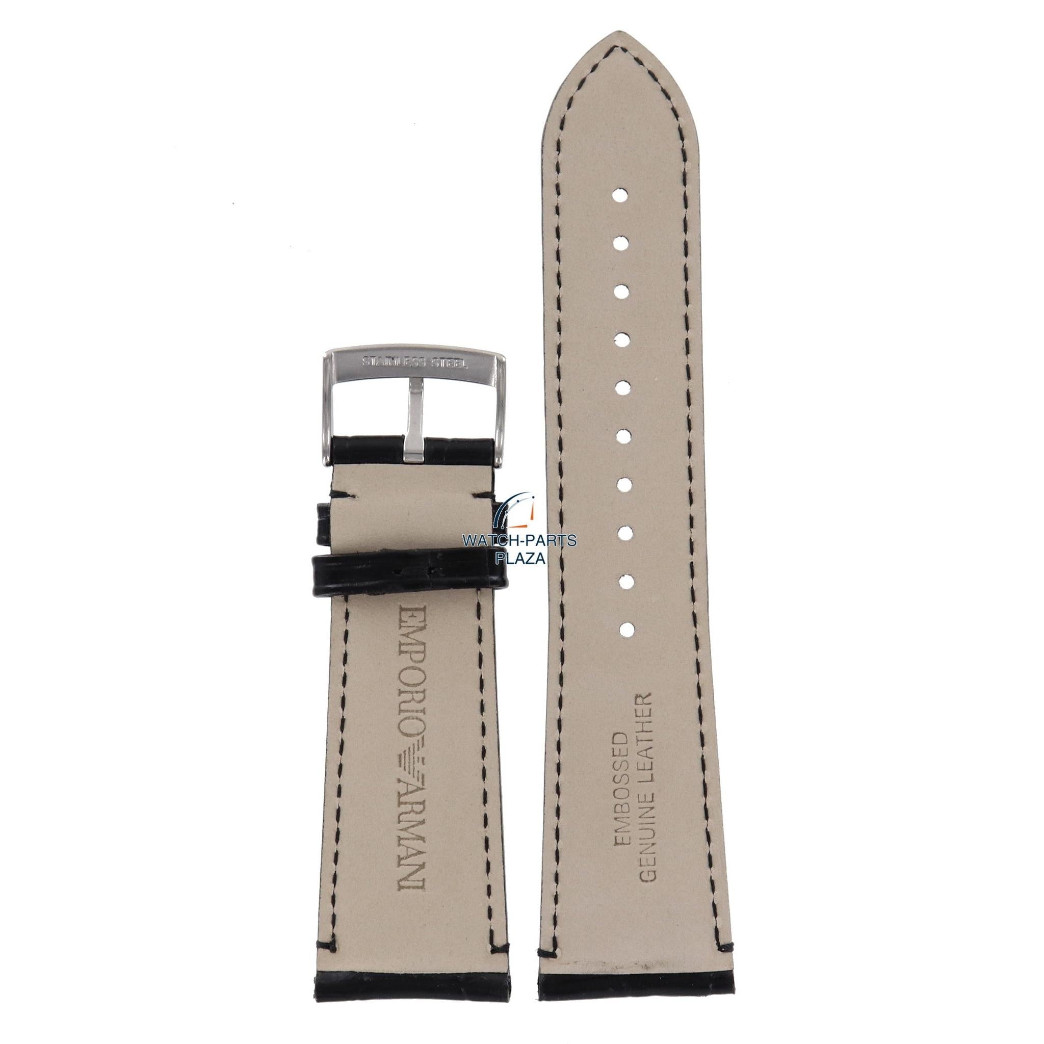 Watch Band AR0263 / AR0342 Emporio Armani Carmelo black leather strap 24mm genuine - Watch Plaza