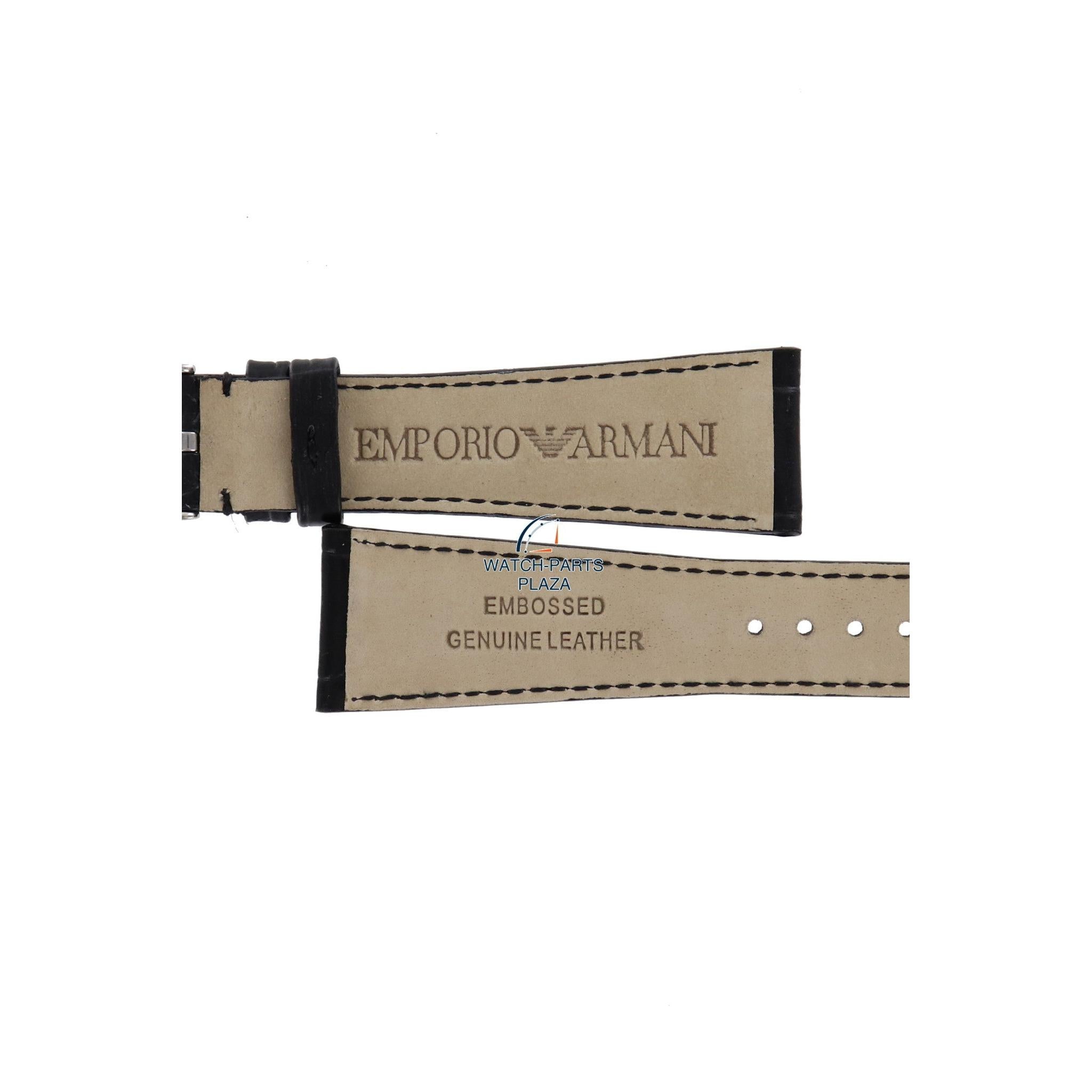 Watch Band AR0284 / AR0292 Emporio Armani black leather strap 22mm original - Watch Plaza