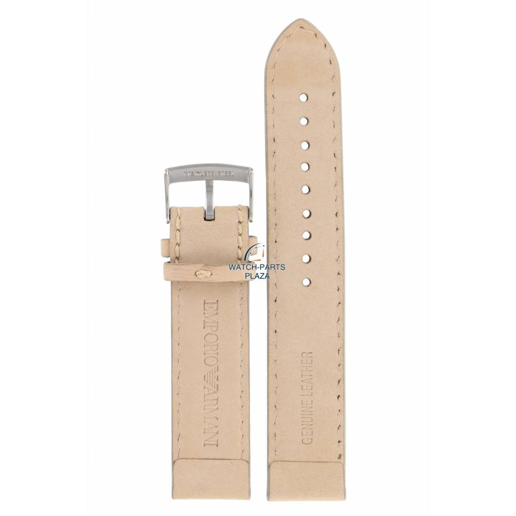 Watch Band AR0619 / AR0621 Emporio Armani Beige Leather Strap 20mm - Watch Plaza
