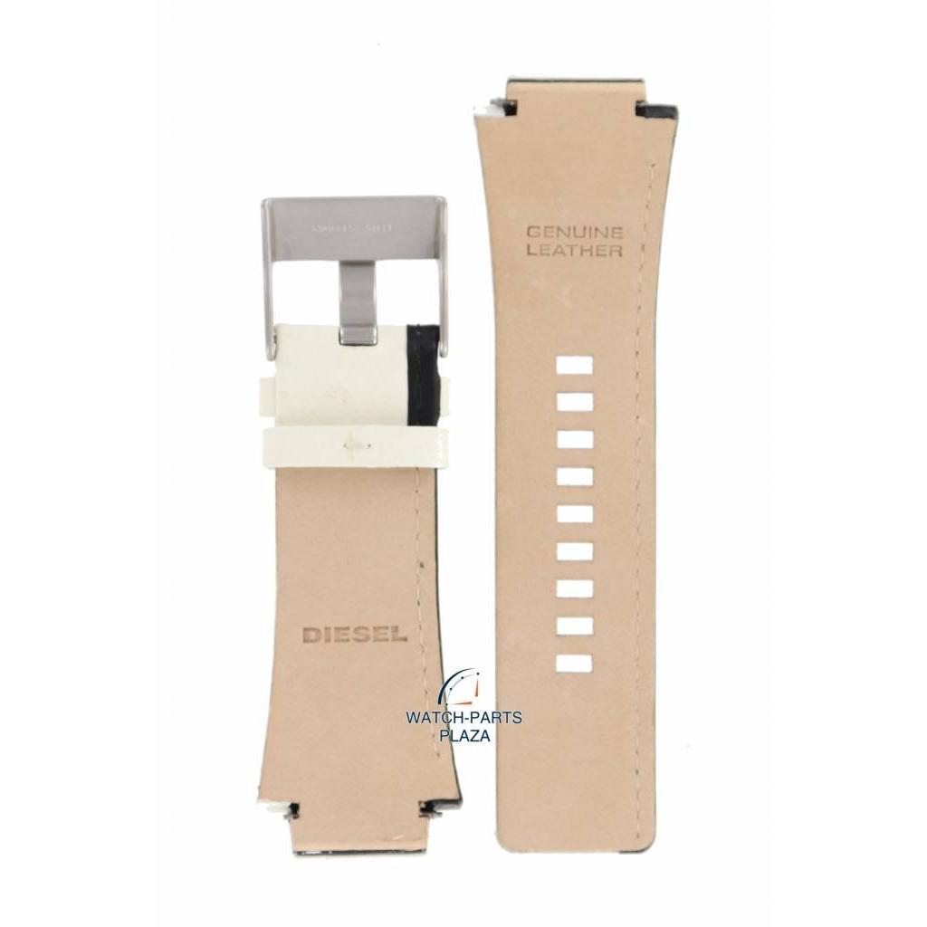 Watch Band Diesel DZ1093 Cliffhanger White Leather Strap 22mm black striped - Watch Plaza