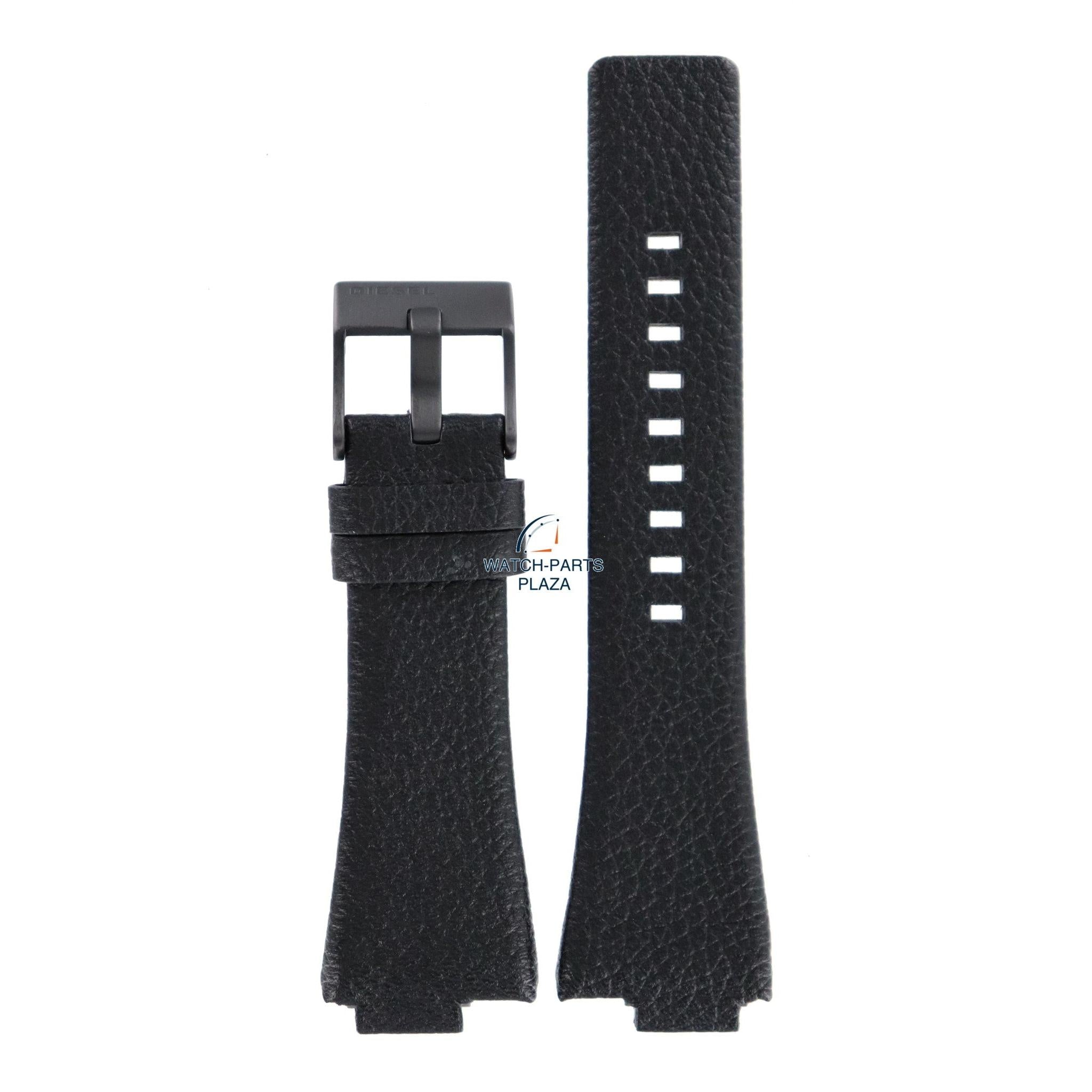 Watch Band Diesel DZ1102 black genuine leather strap 14mm black buckle - Watch Plaza
