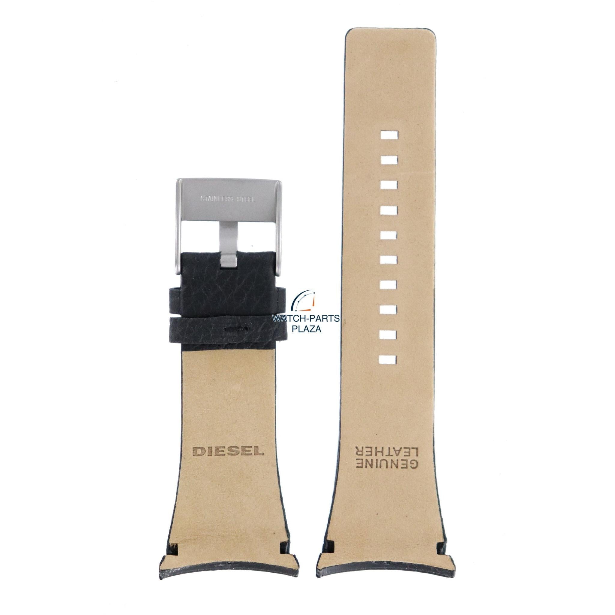 Watch Band Diesel DZ1156 black genuine leather strap 32mm Only The Brave - Watch Plaza