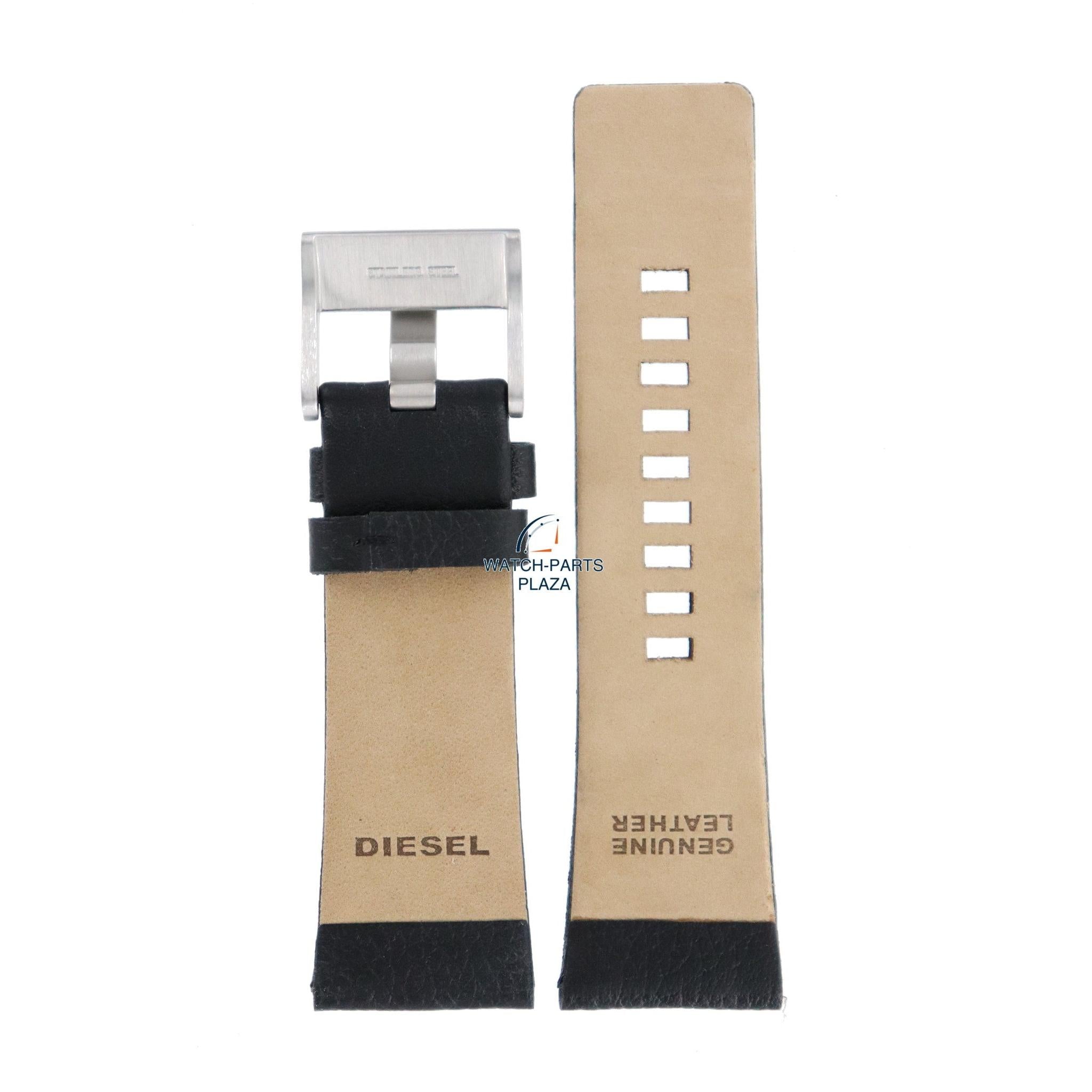 Watch Band Diesel DZ1258 black genuine leather strap 28mm original - Watch Plaza