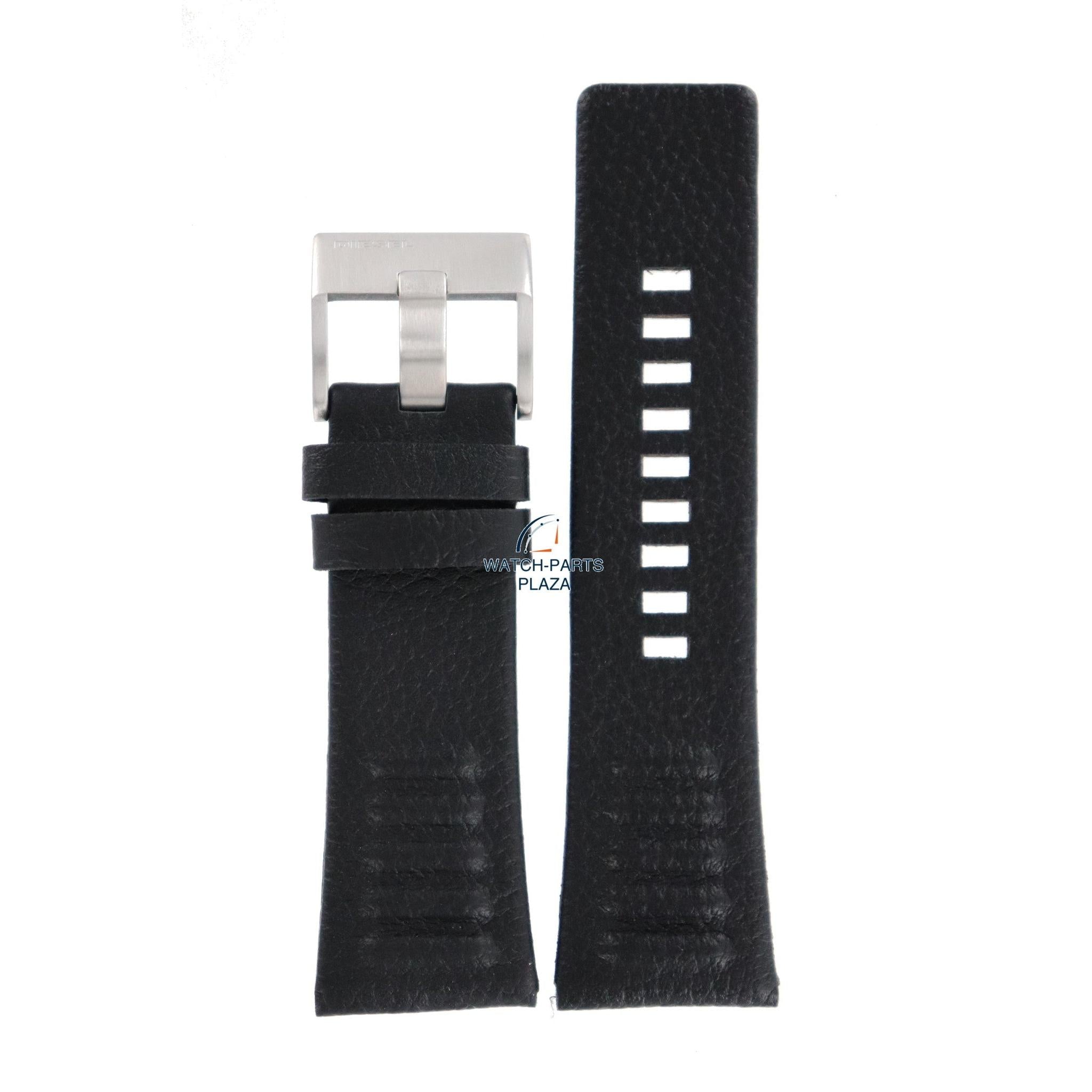 Watch Band Diesel DZ1258 black genuine leather strap 28mm original - Watch Plaza