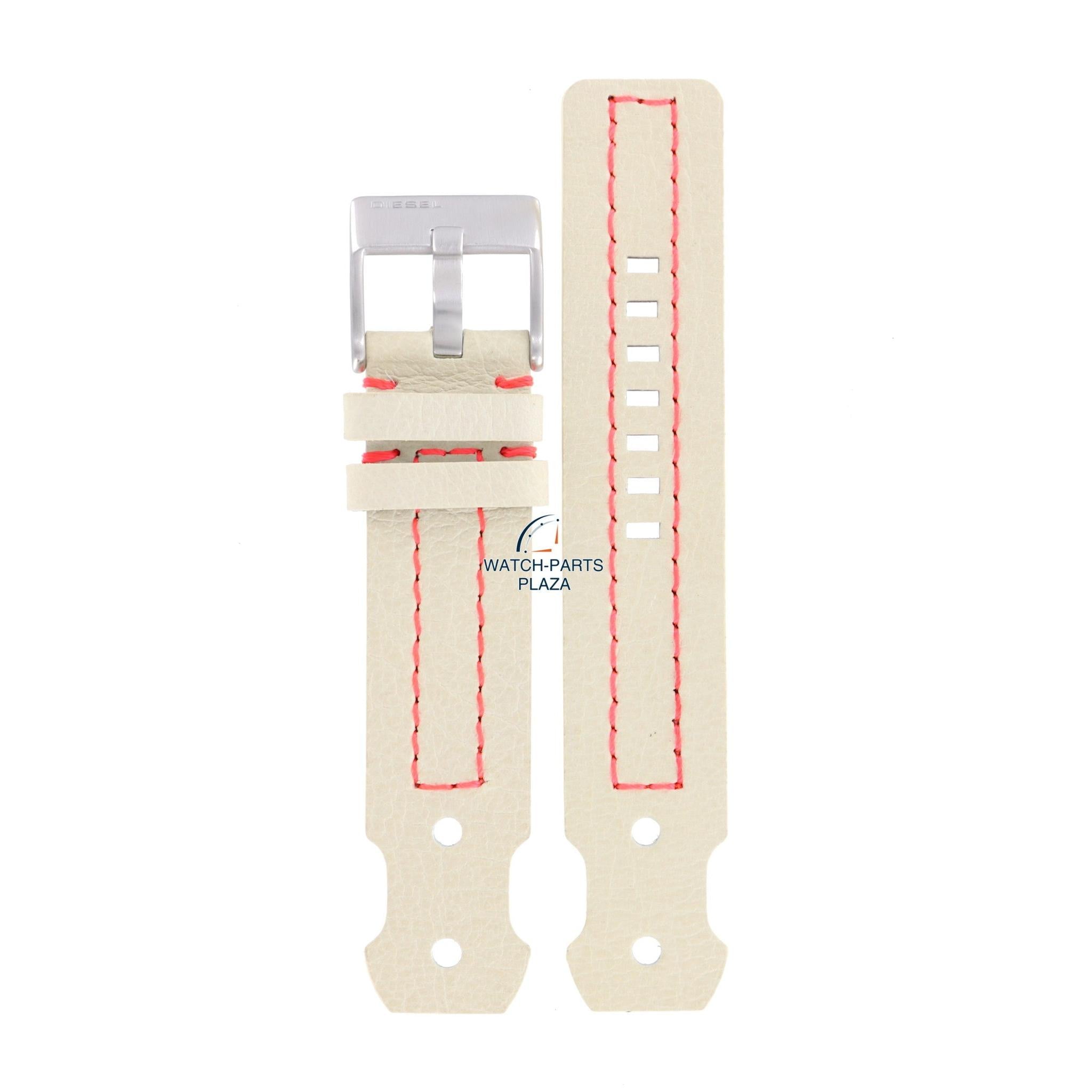 Watch Band Diesel DZ2114 cream / white leather strap 22mm pink stitched original - Watch Plaza