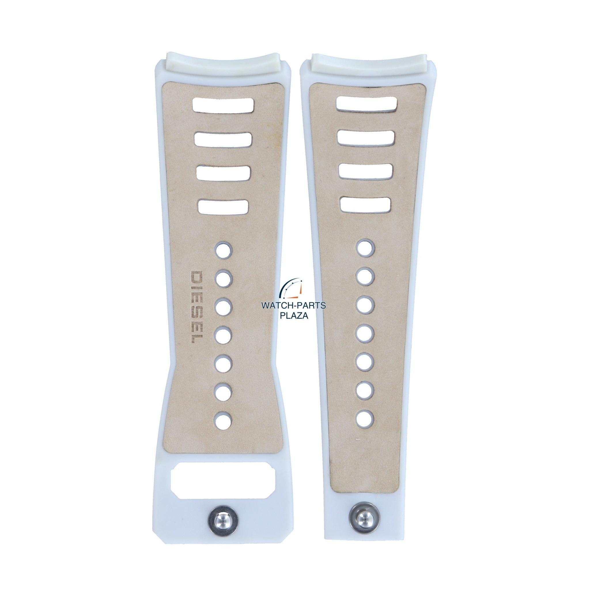 Watch Band Diesel DZ3032 white rubber & leather strap 30mm original - Watch Plaza