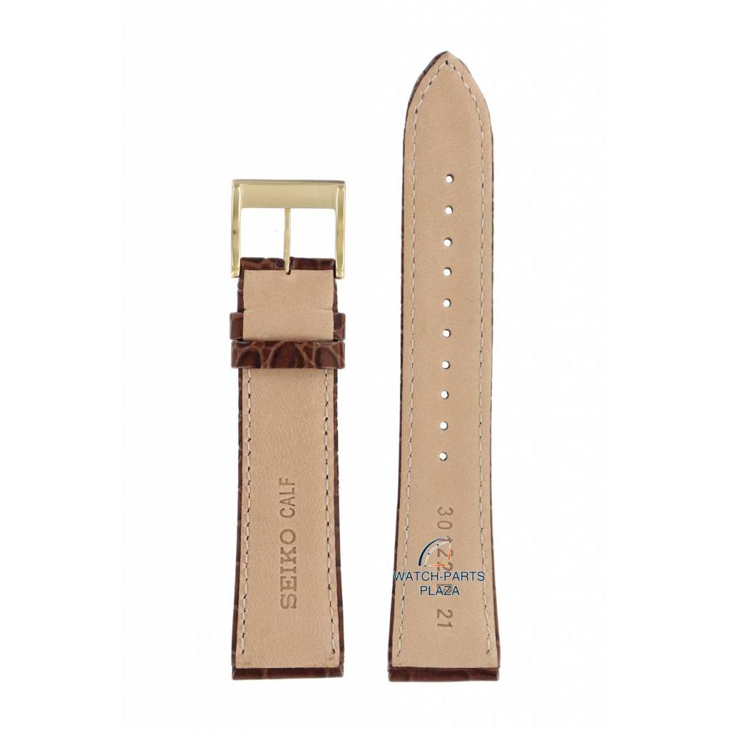 Watch Band for Seiko SRP024K1 Strap 4R15 - 00C0 Brown Croco Leather 30122 B 21 mm - Watch Plaza