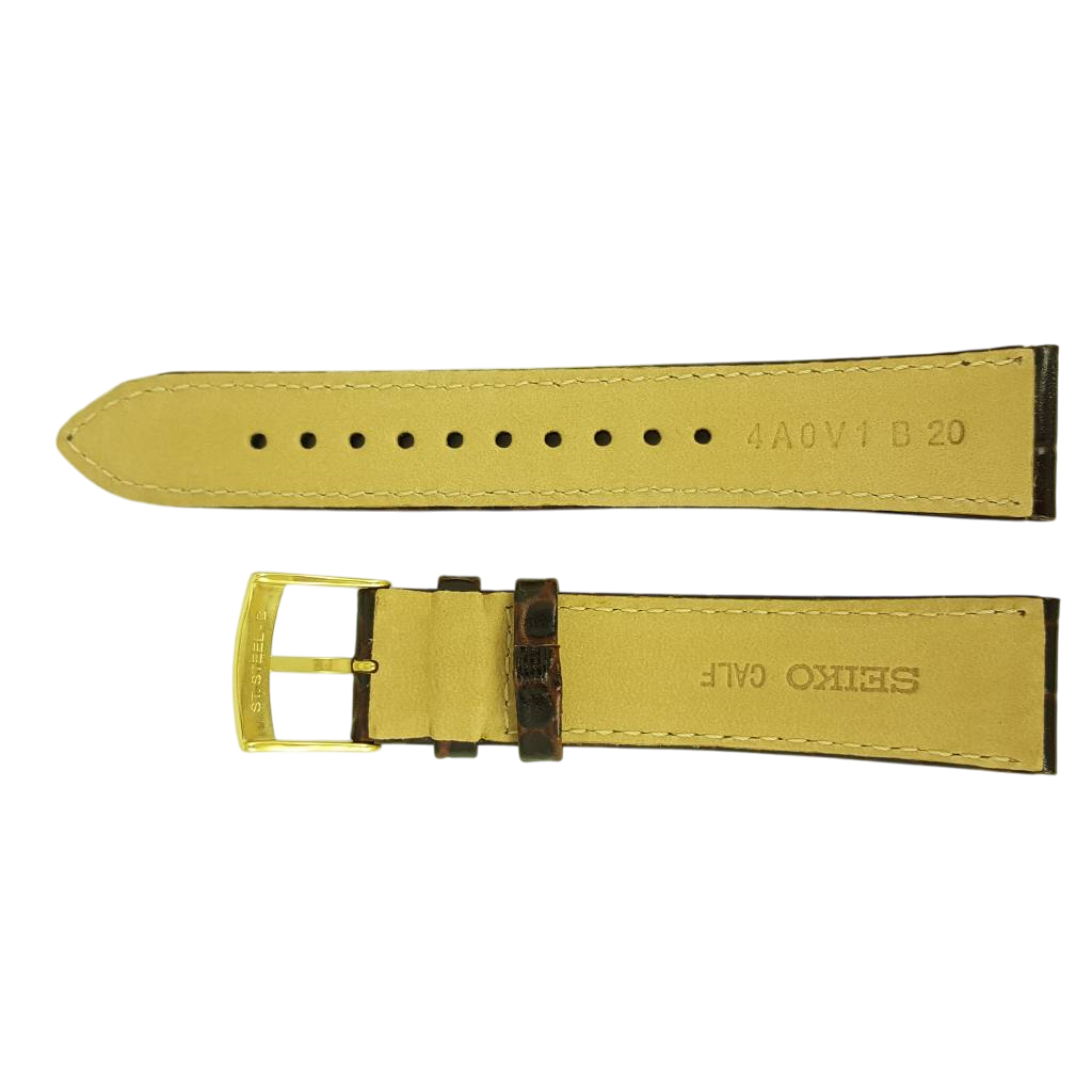 Watch band Seiko SMY110 Brown leather strap 4A0V1 B 20mm gold clasp 5M63 - 0AF0 - Watch Plaza