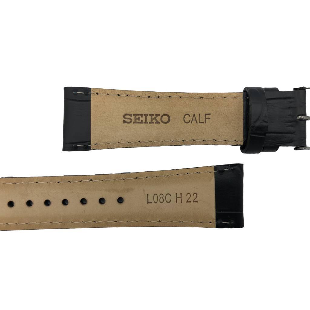 Watch Band SNDD71 Black ION Leather 7T92 - 0NK0 Strap L08C H 22mm Replacement - Watch Plaza