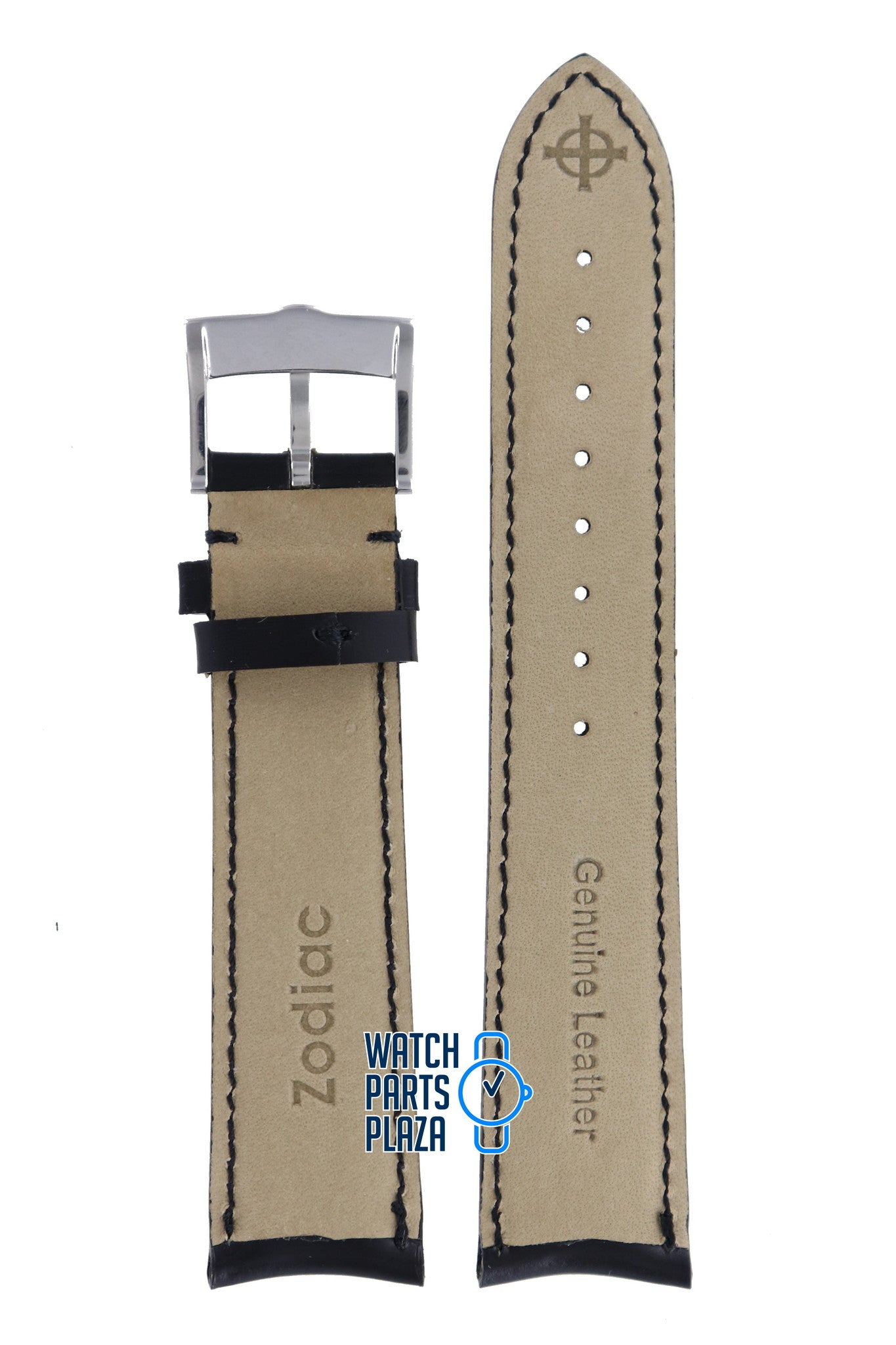 Zodiac ZO1000 Watch Band ZO - 1000 Black Leather 20 mm - Watch Plaza