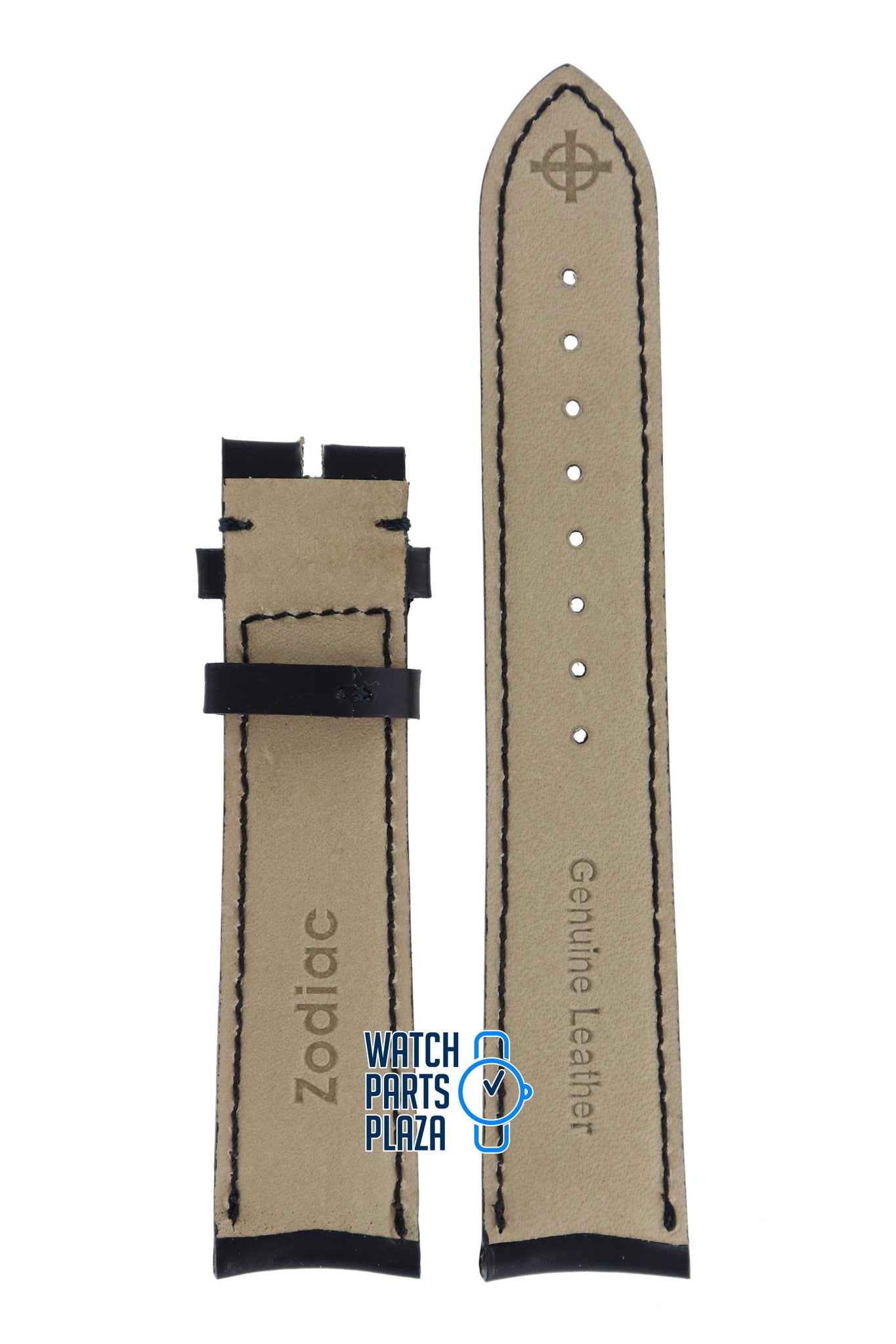 Zodiac ZO1300 Watch Band ZO - 1300 Black Leather 20 mm - Watch Plaza