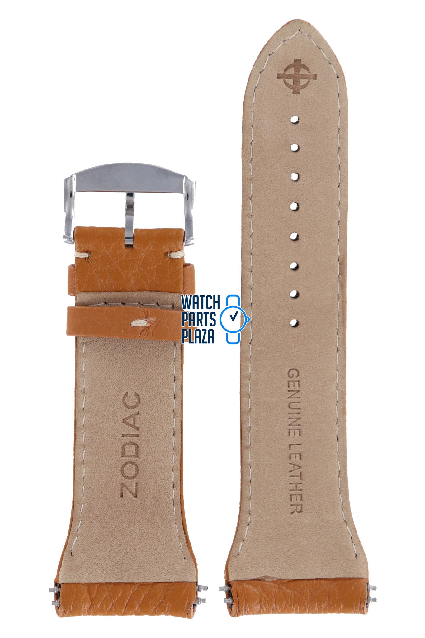 Zodiac ZO7012 Watch Band ZO - 7012 Cognac Leather 28 mm - Watch Plaza