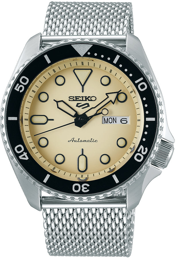 Seiko 5 Sports SRPD67K1 Automatisch Horloge | Beige Wijzerplaat | Zwart Bezel | 4R36-07G0
