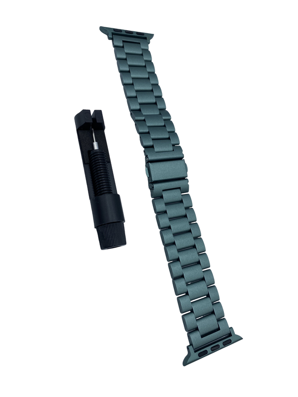 STRPZ® Apple Watch Bandje – Legergroen Rvs (Roestvrij staal) – Horloge Series, SE & Ultra