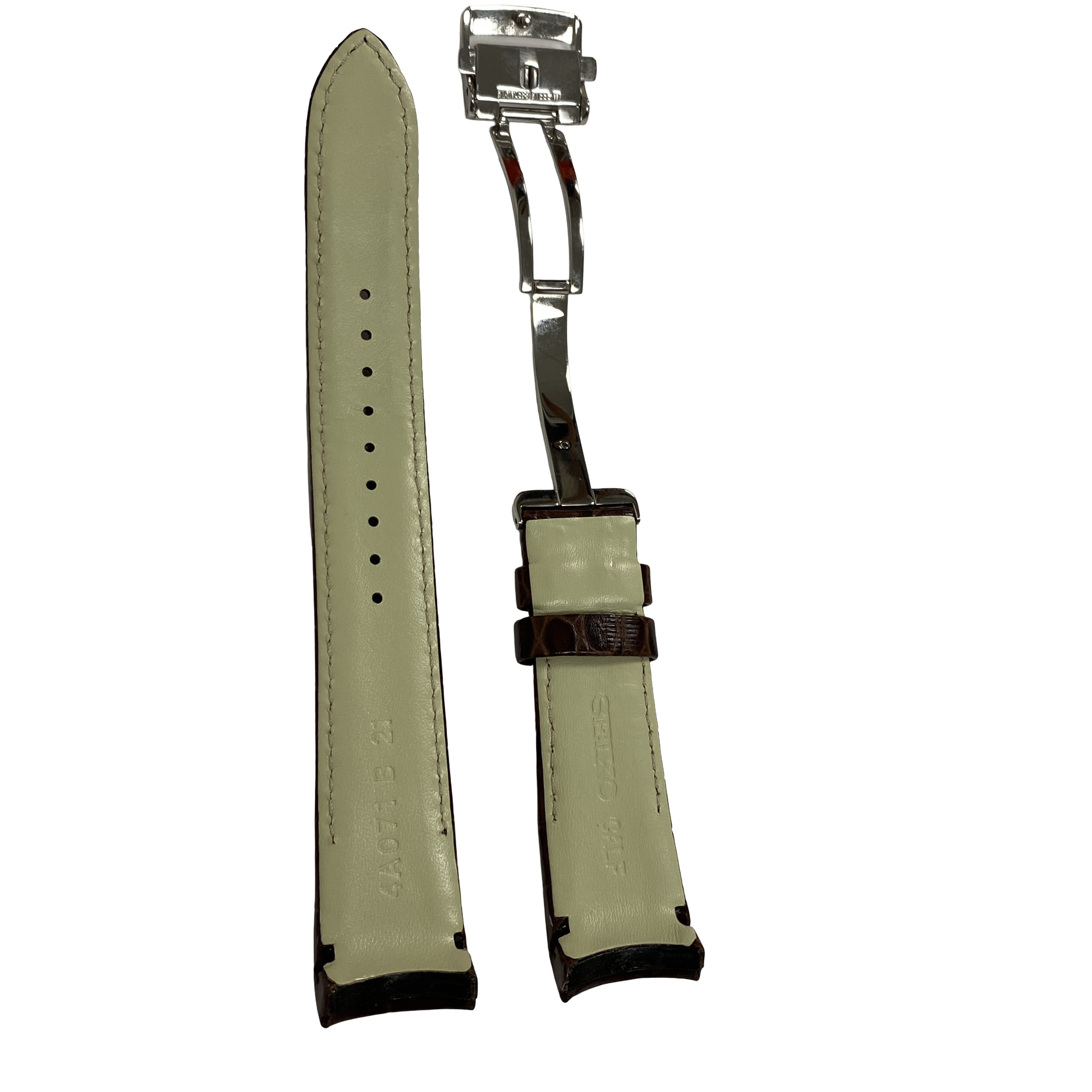 Horlogeband Seiko Premier Kinetic Perpetual Calendar SNP025 / SNP023 Bruin leren band 7D56-0AA0 21mm 4A071JL