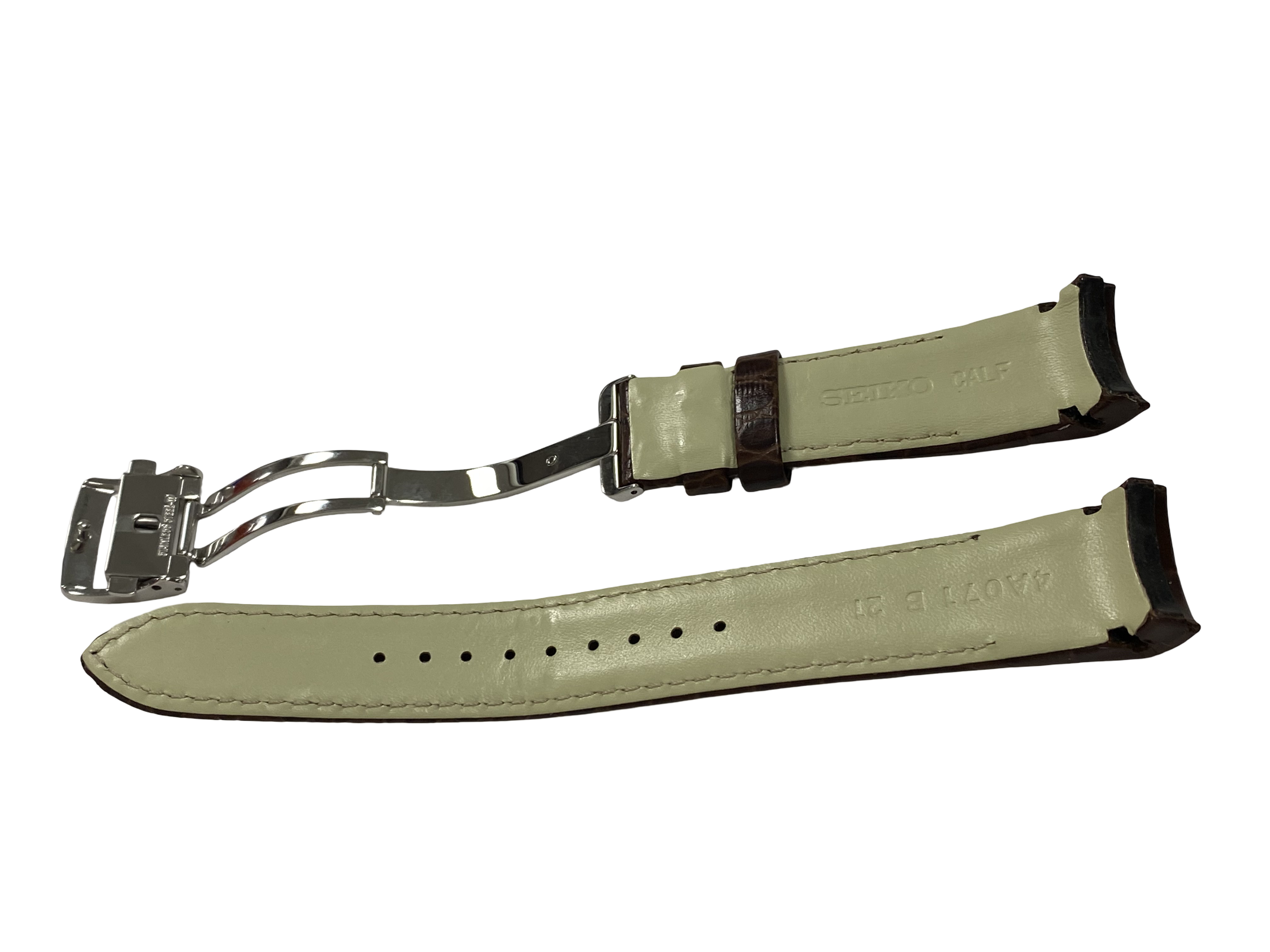 Horlogeband Seiko Premier Kinetic Perpetual Calendar SNP025 / SNP023 Bruin leren band 7D56-0AA0 21mm 4A071JL