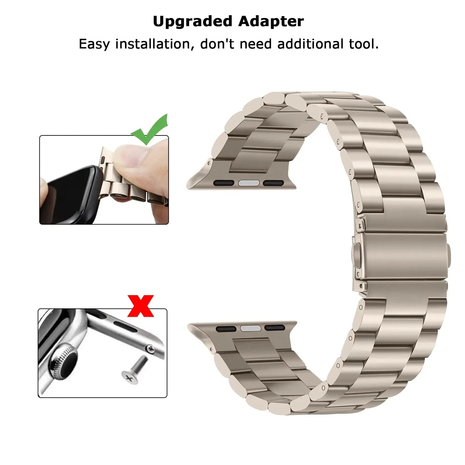 STRPZ® Apple Watch Bandje – Starlight Rvs (Roestvrij staal) – Horloge Series, SE & Ultra