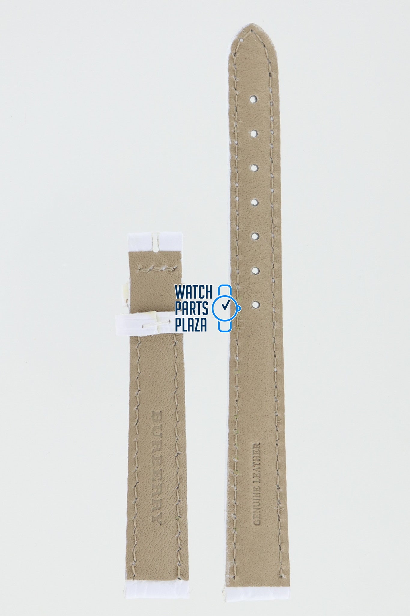 Burberry BU4557 Watch Band BU - 4557 - NO - CLASP White Leather 12 mm - Watch Plaza