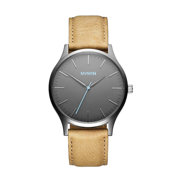 MVMT 40 Series MT01 - GML Men's Watch - Dark Gray & Beige Leather Strap - Watch Plaza