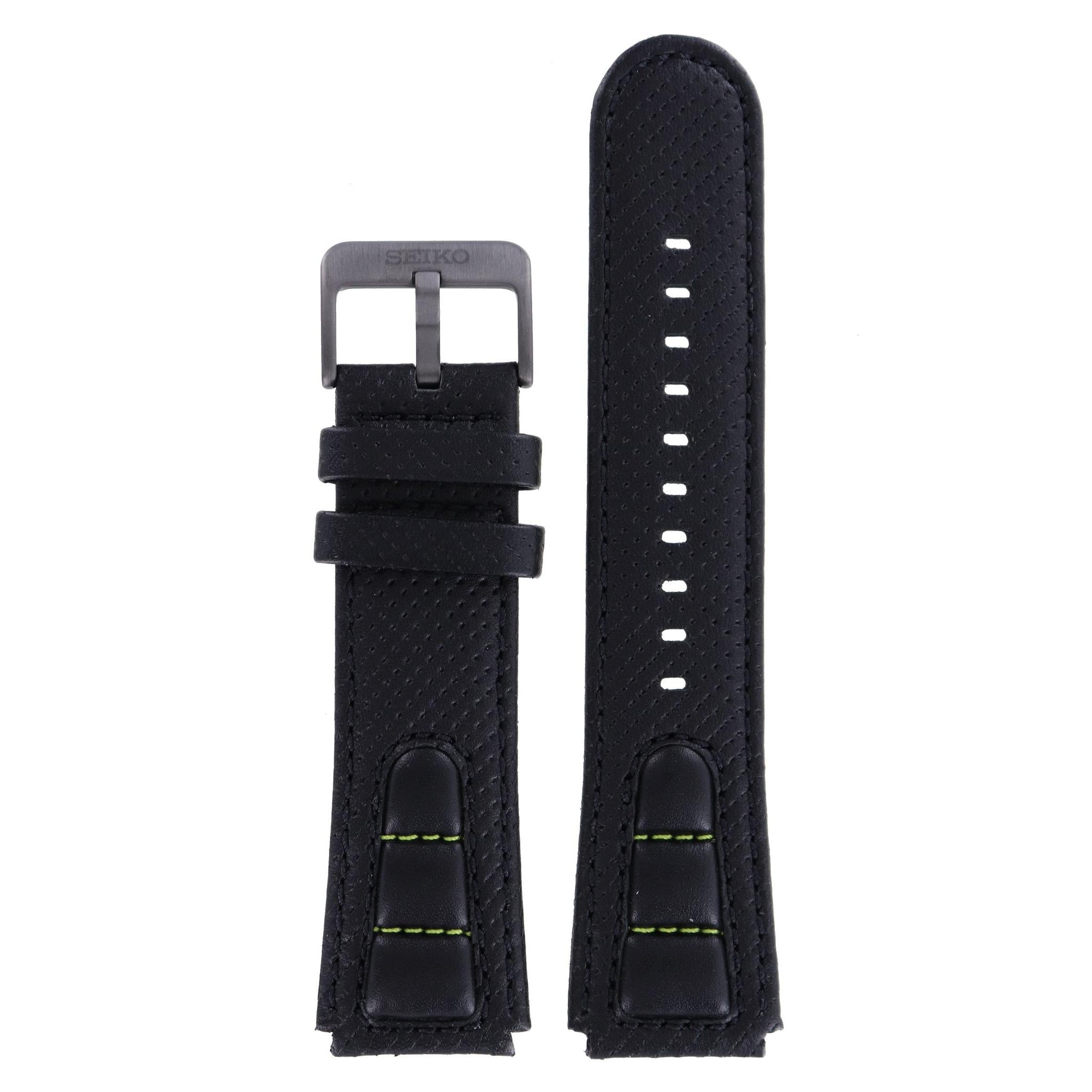 Seiko 4A9R1 B 22 - SKA425 - 5M62 - 0CA0 Watch Band 4A9R1ML Black Leather 22 mm Kinetic Pilot - Watch Plaza