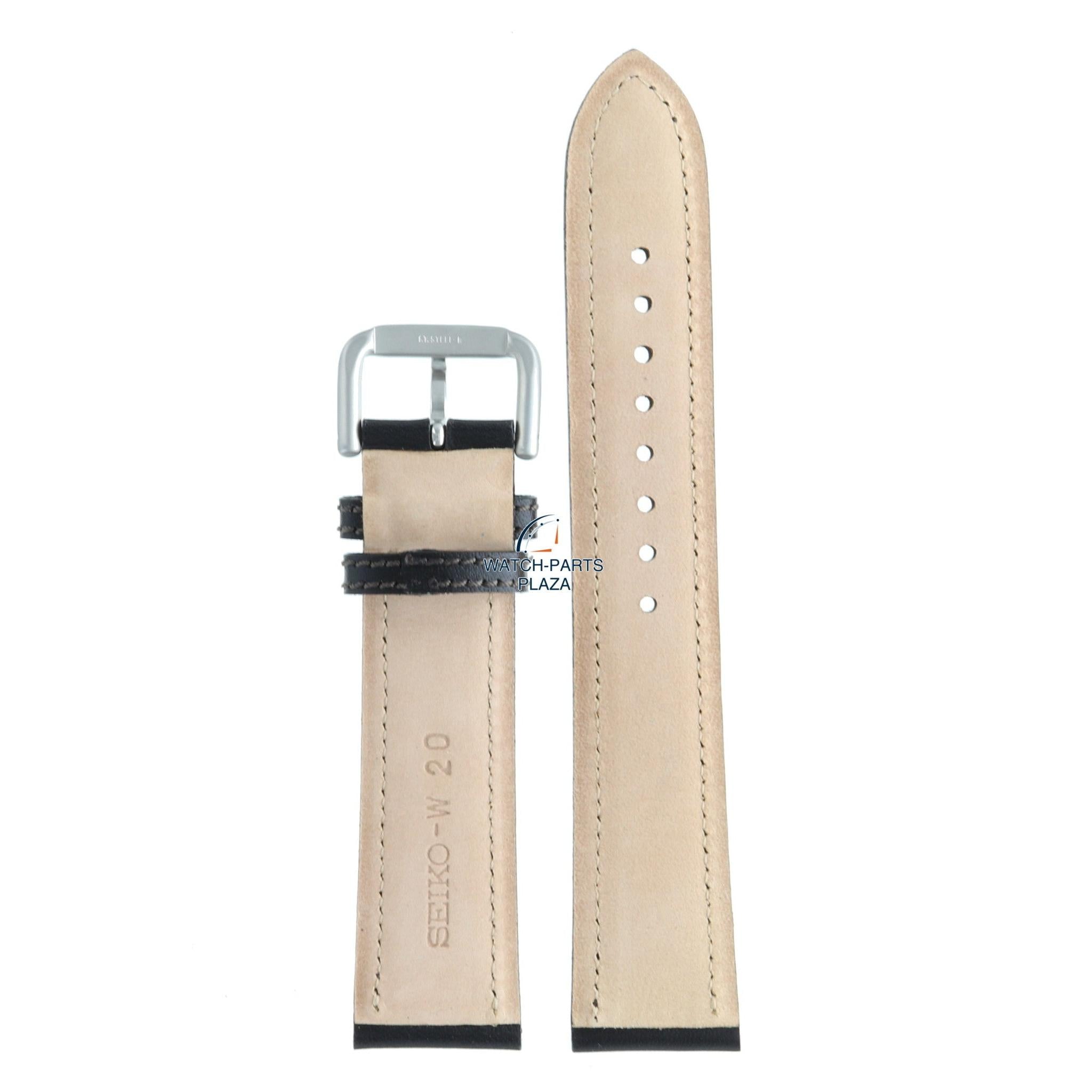 Seiko 4GC4JW Watch band SKJ133 - 5M43 0A70 black leather 20 mm - Kinetic - Watch Plaza