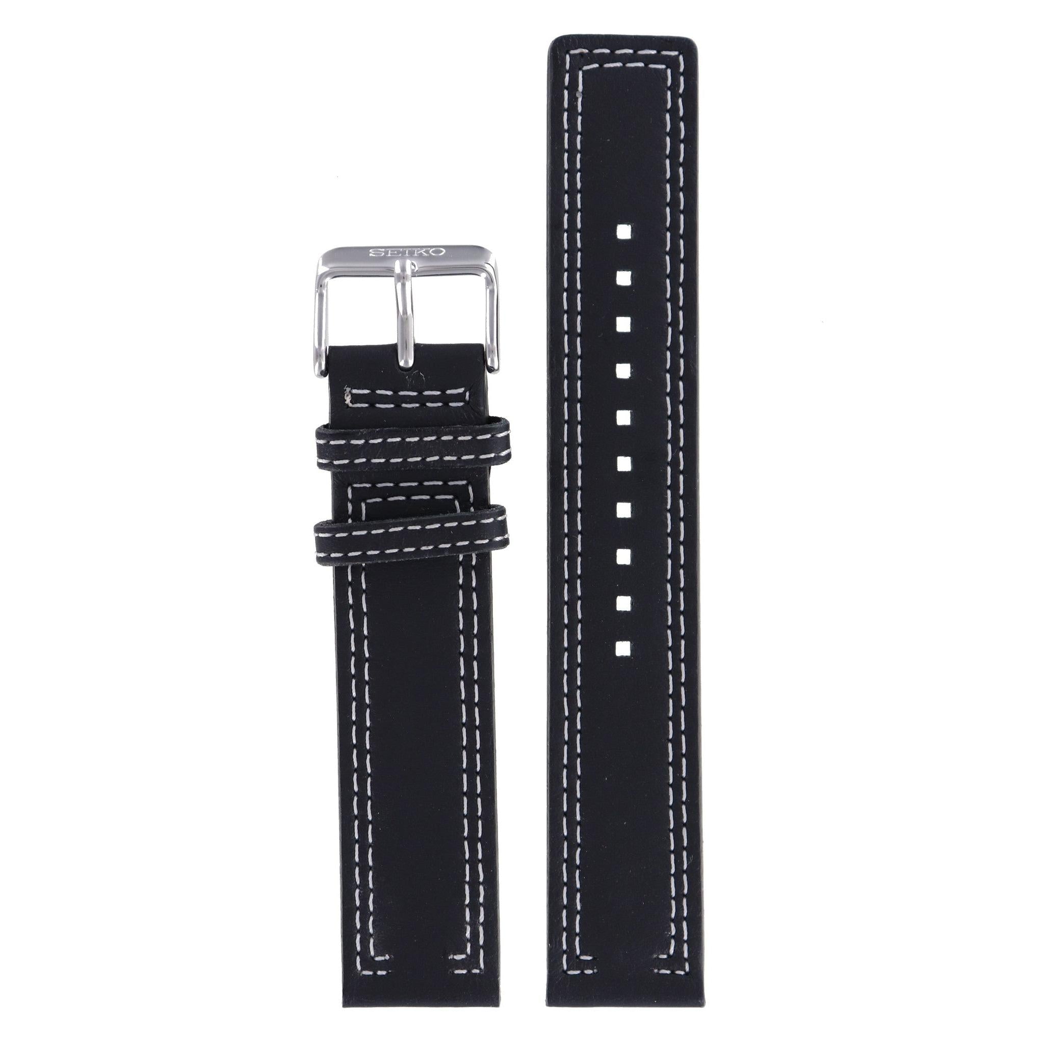 Seiko 7T62 - 0FL0, 7T62 - 0GB0 & 7N42 - 0CJ0 Watch Band 4KN0JB Black Leather 20 mm - Watch Plaza