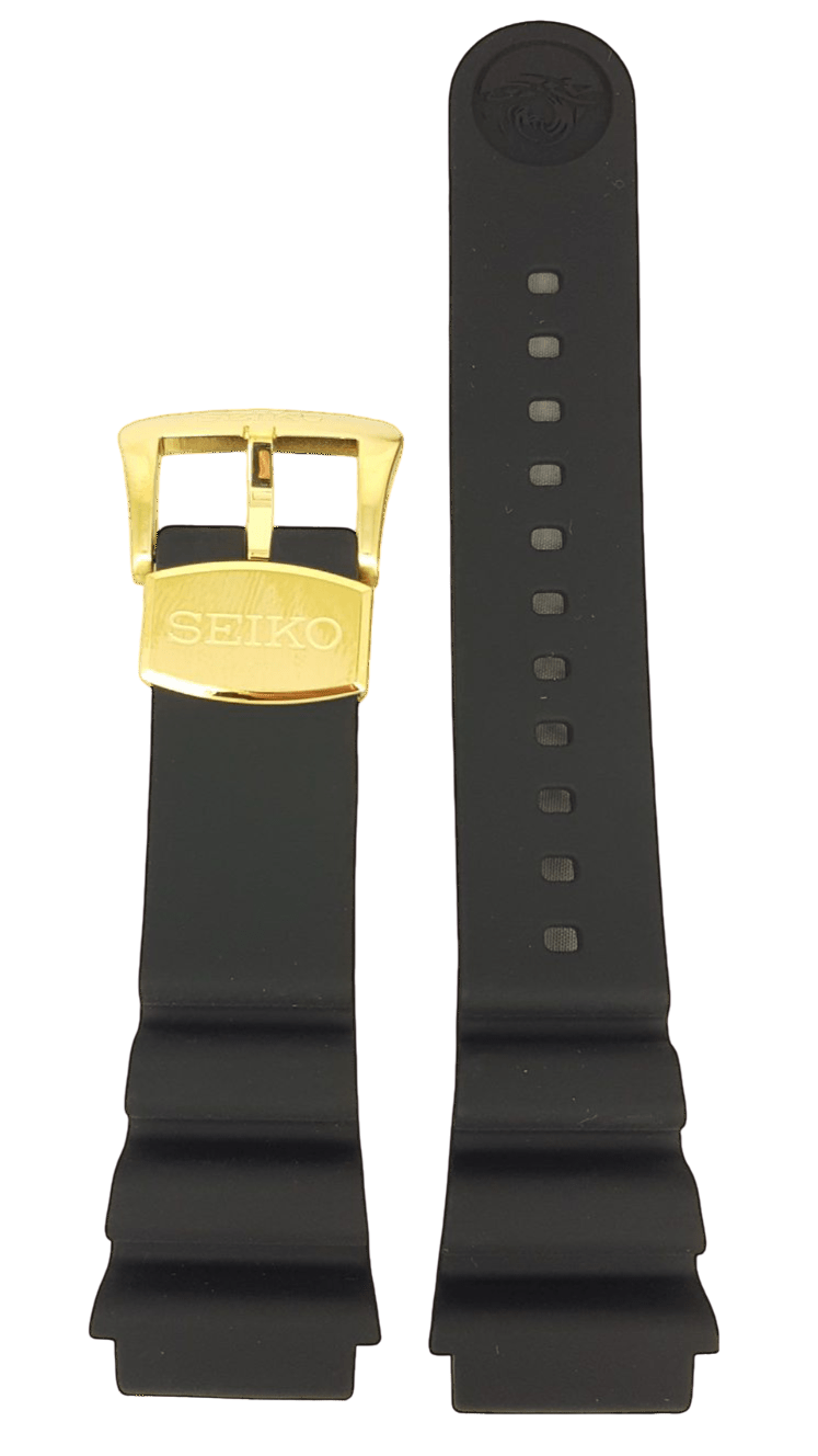 SEIKO Baby Tuna SRPA82K1 Black Silicon Watch Band Z 22 mm R02Y011K0 Gold Buckle - Watch Plaza