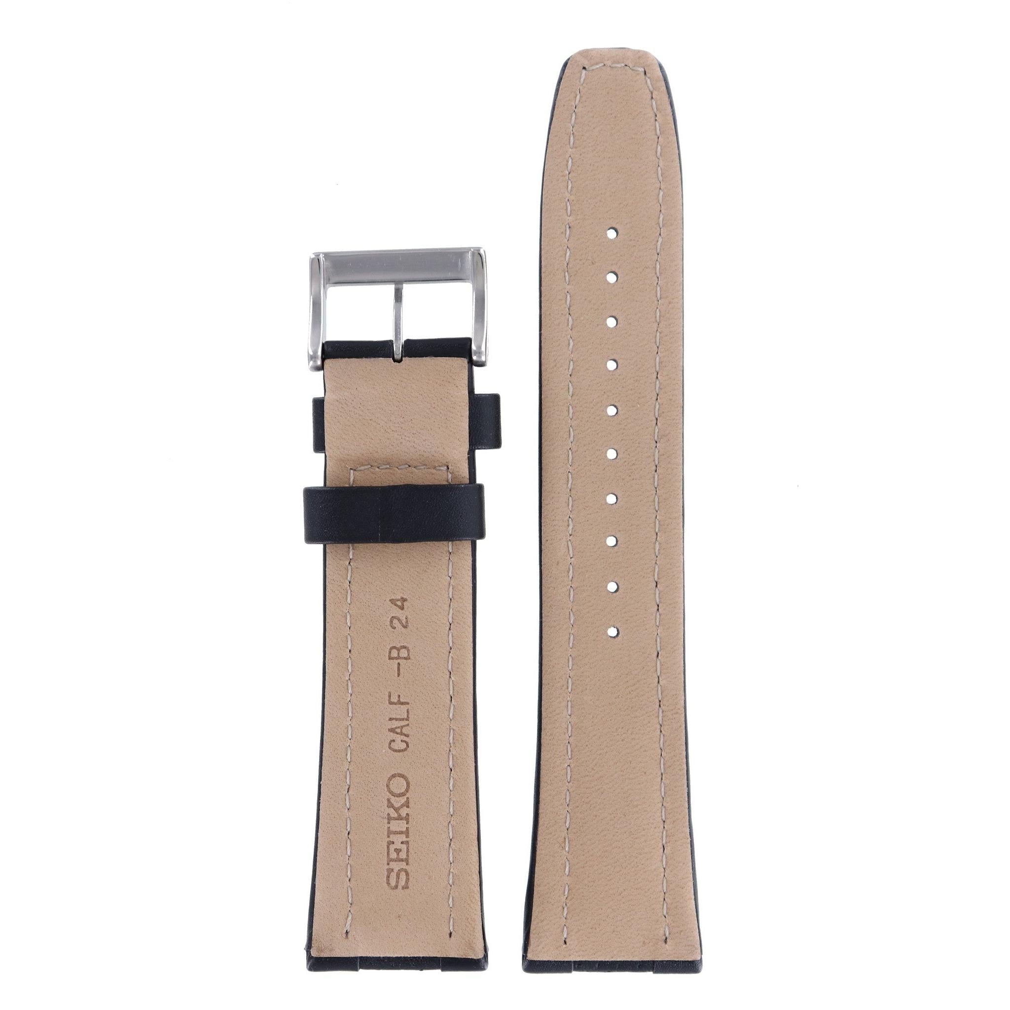 Seiko Calf - B 24 - SNKF09 / SNKF11 Watch Band 4K29JB Black Leather 24 mm - Watch Plaza