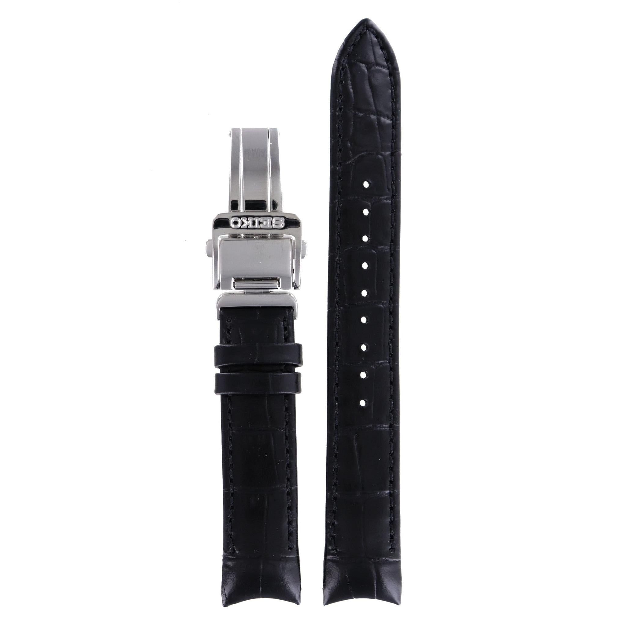 Seiko Calf Z 17 - SUK005P1 - 5Y85 - 0AH0 Watch Band 4KK8JZ Black Leather 17 mm Premier - Watch Plaza