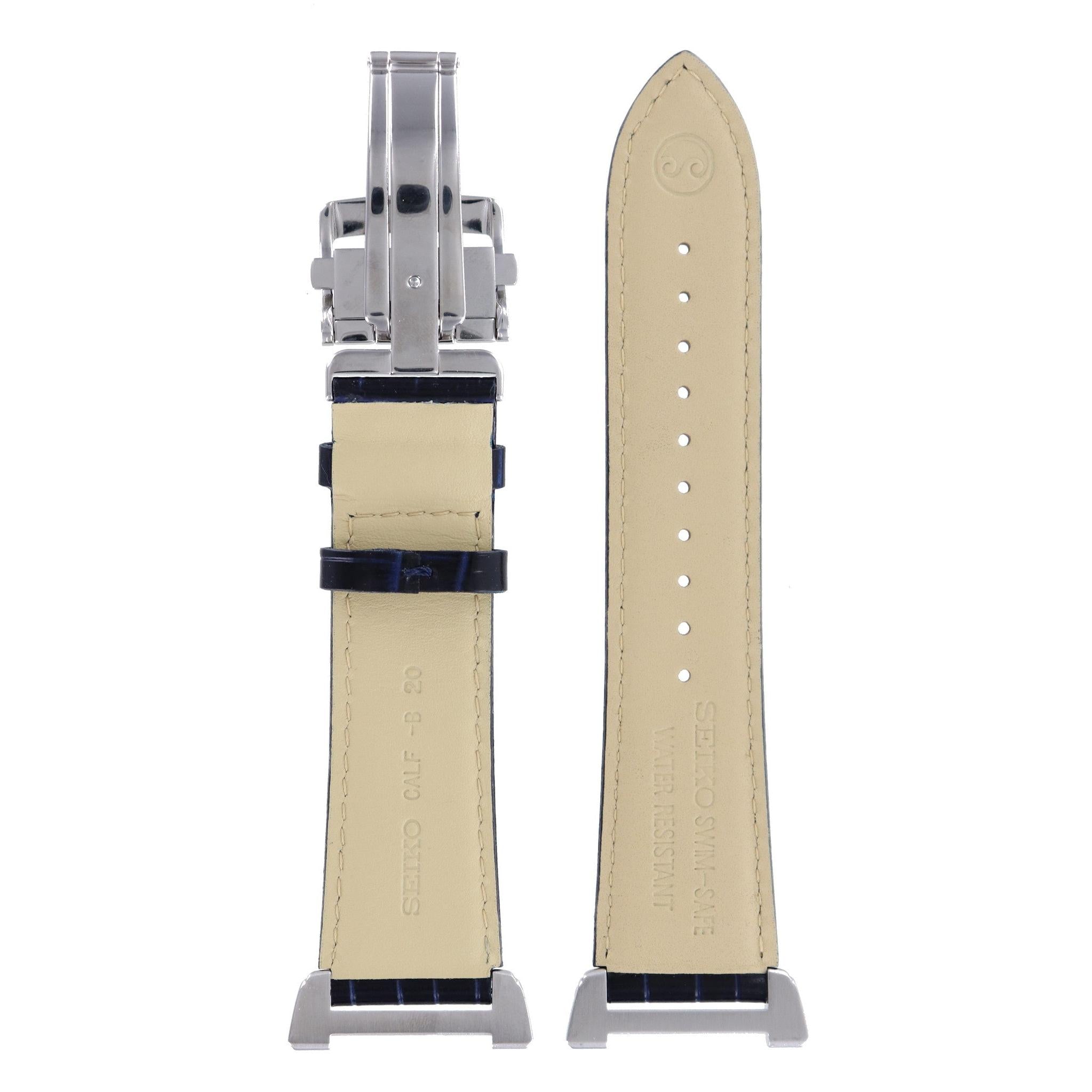 Seiko Swim Safe - Calf - B 20 - 7T62 - 0EW0 Watch Band 4KG9JB Dark Blue Leather 20 mm - Watch Plaza