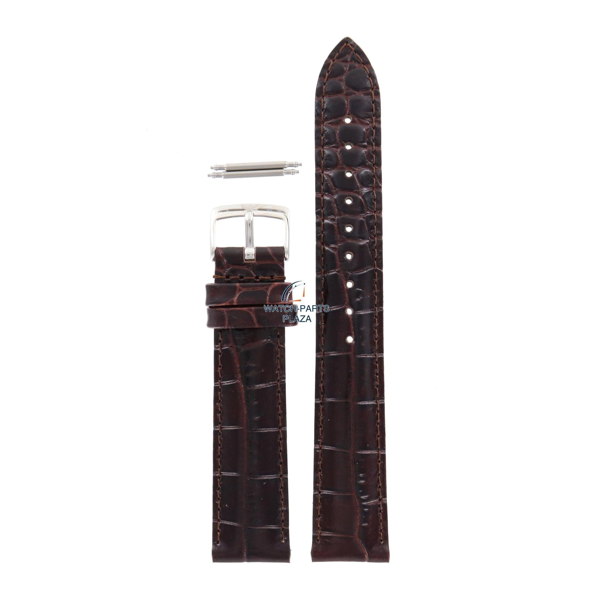 Watch Band AR0204 Emporio Armani dark brown embossed genuine leather strap 18mm - Watch Plaza