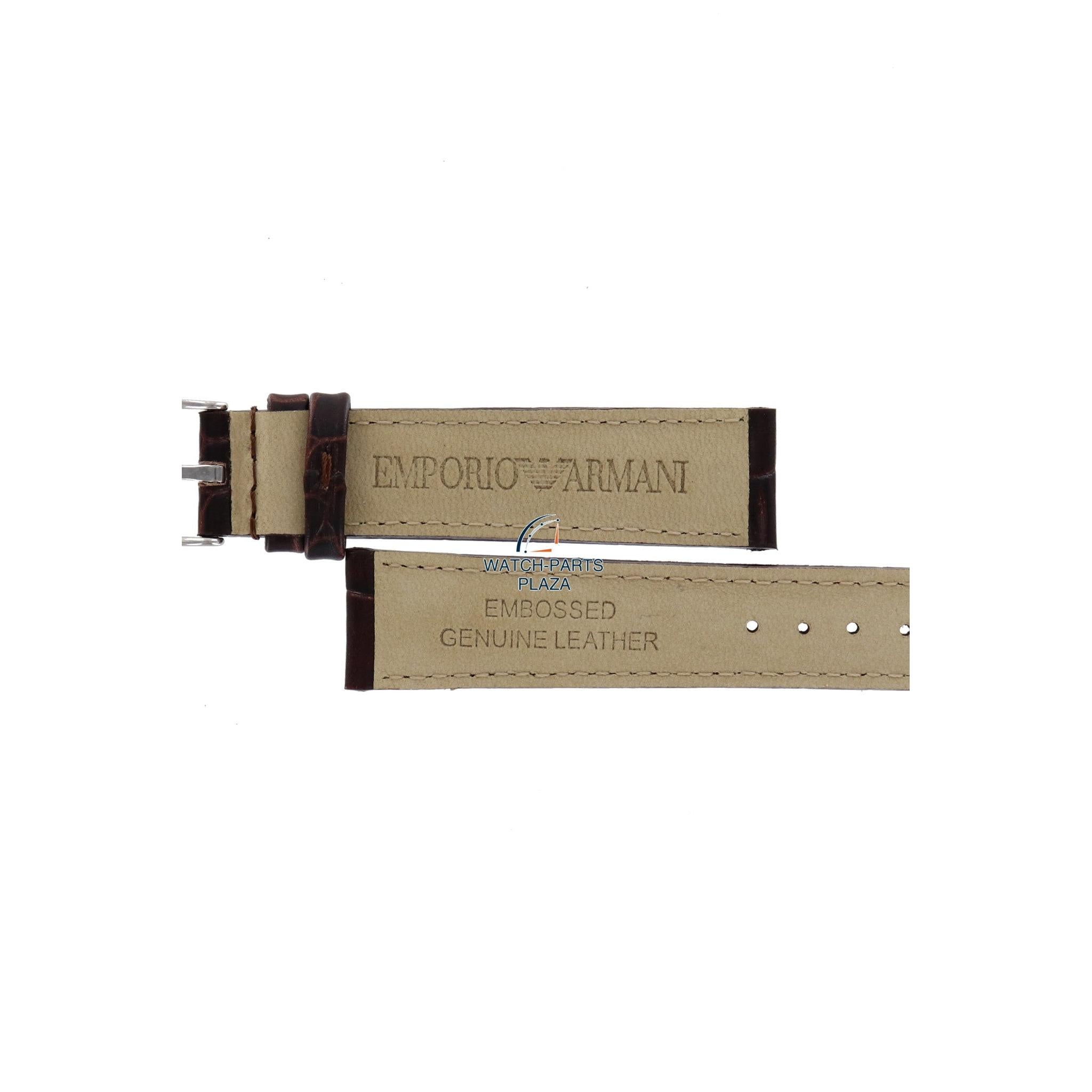 Watch Band AR0204 Emporio Armani dark brown embossed genuine leather strap 18mm - Watch Plaza