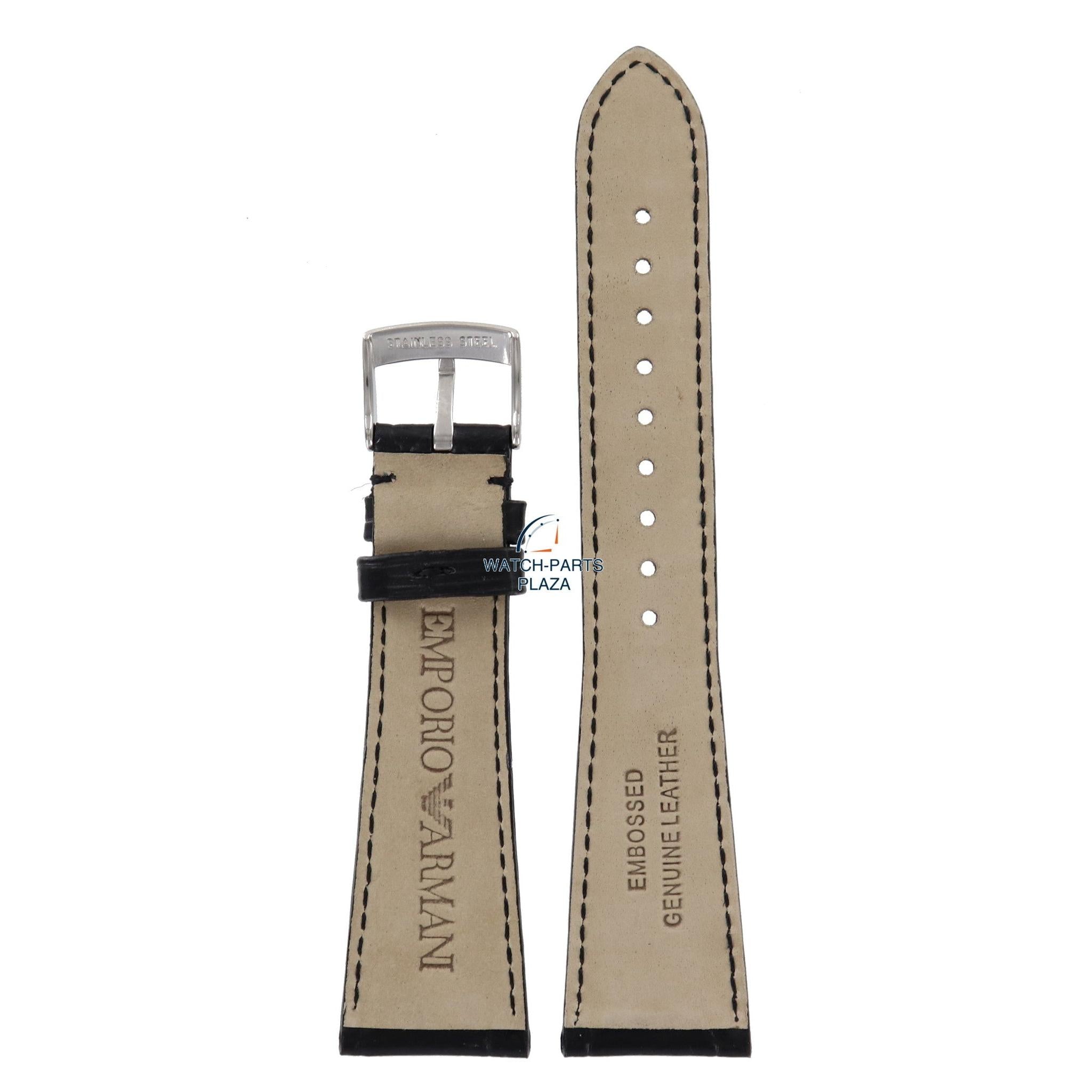 Watch Band AR0284 / AR0292 Emporio Armani black leather strap 22mm original - Watch Plaza