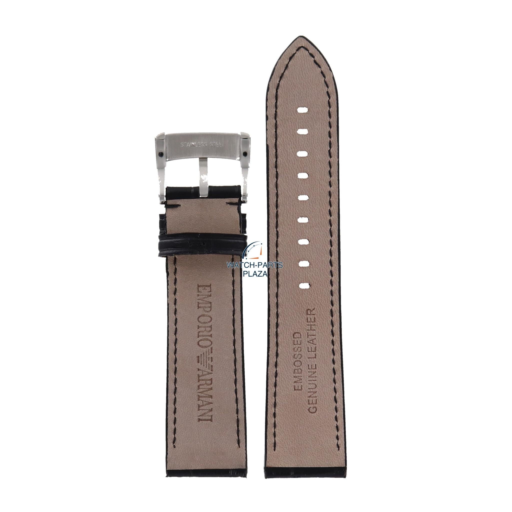 Watch Band AR4608 / AR4622 Emporio Armani Meccanico black leather strap 22mm - Watch Plaza