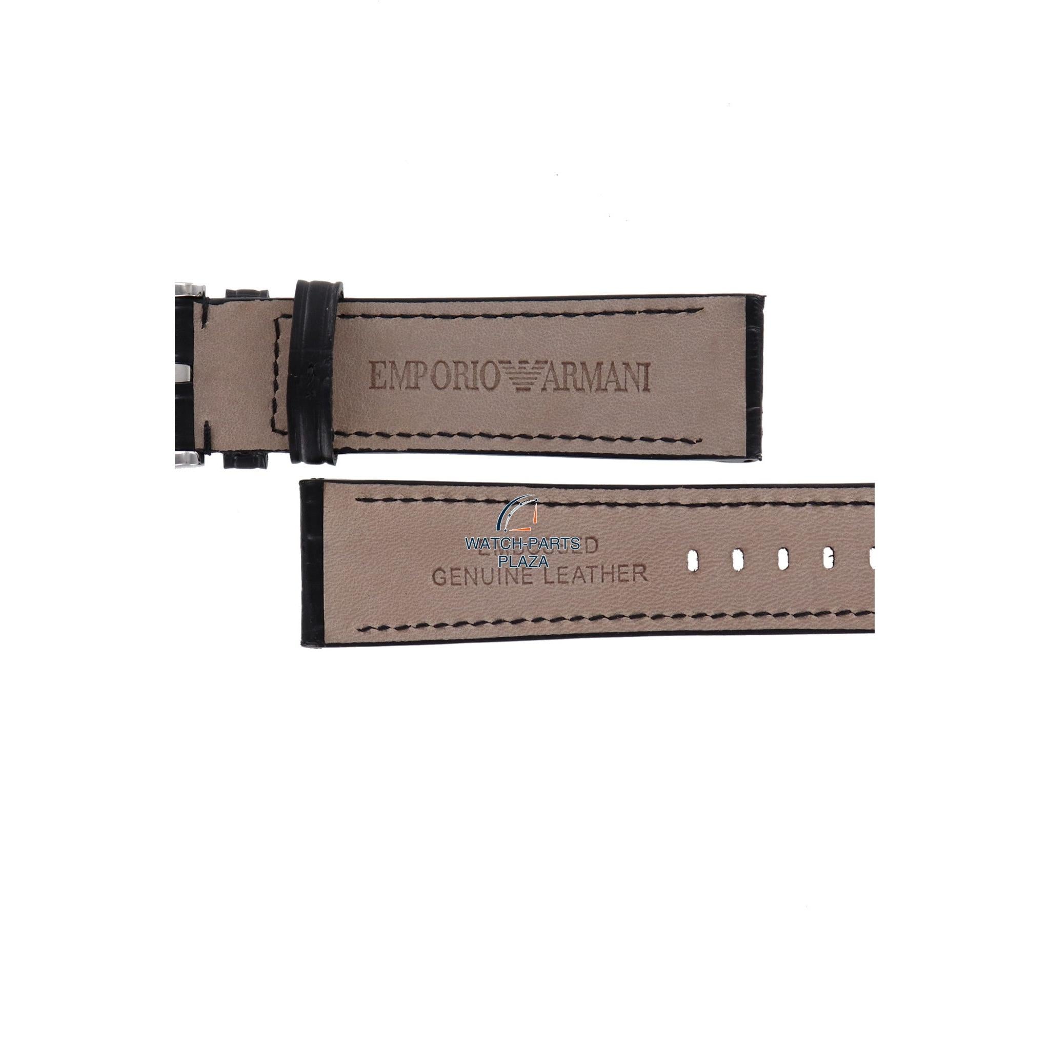 Watch Band AR4608 / AR4622 Emporio Armani Meccanico black leather strap 22mm - Watch Plaza