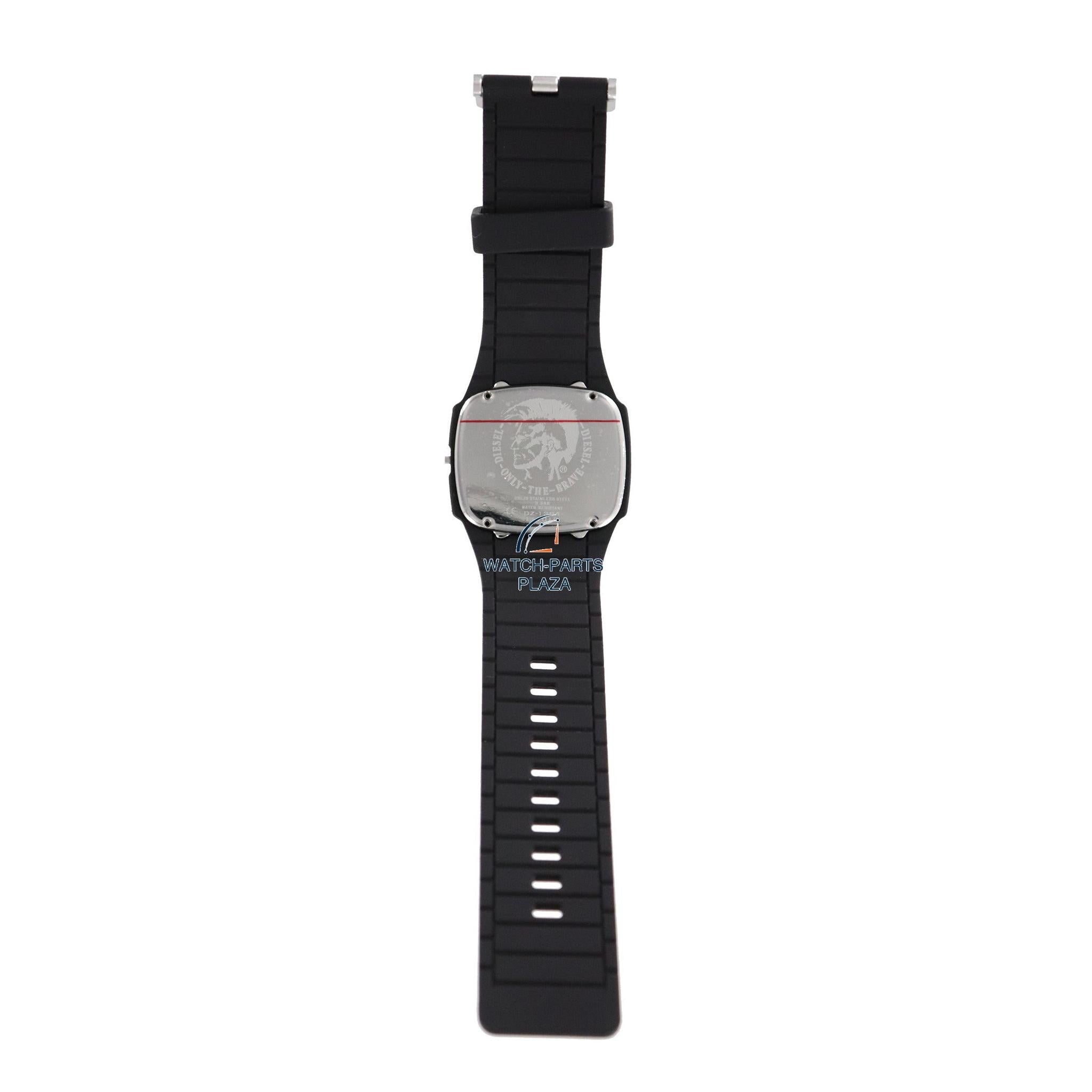 Watch Band & Case Diesel Trojan DZ1384 black silicone strap 28mm original - Watch Plaza