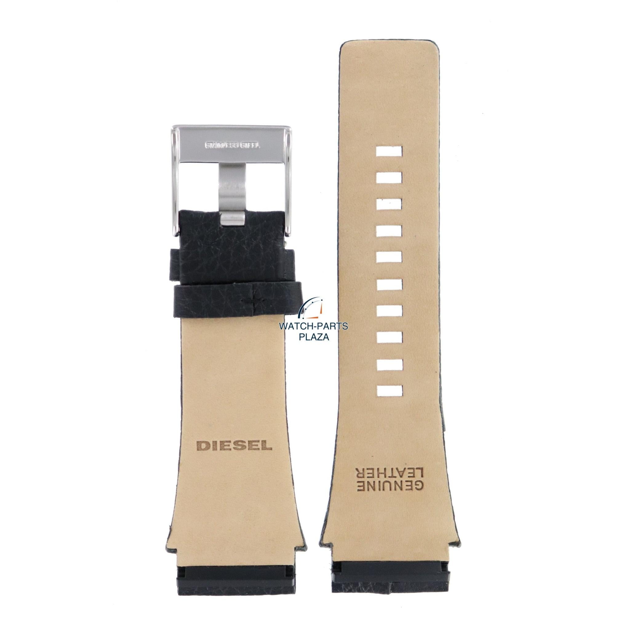 Watch Band Diesel DZ1397 black genuine leather strap 26mm original - Watch Plaza