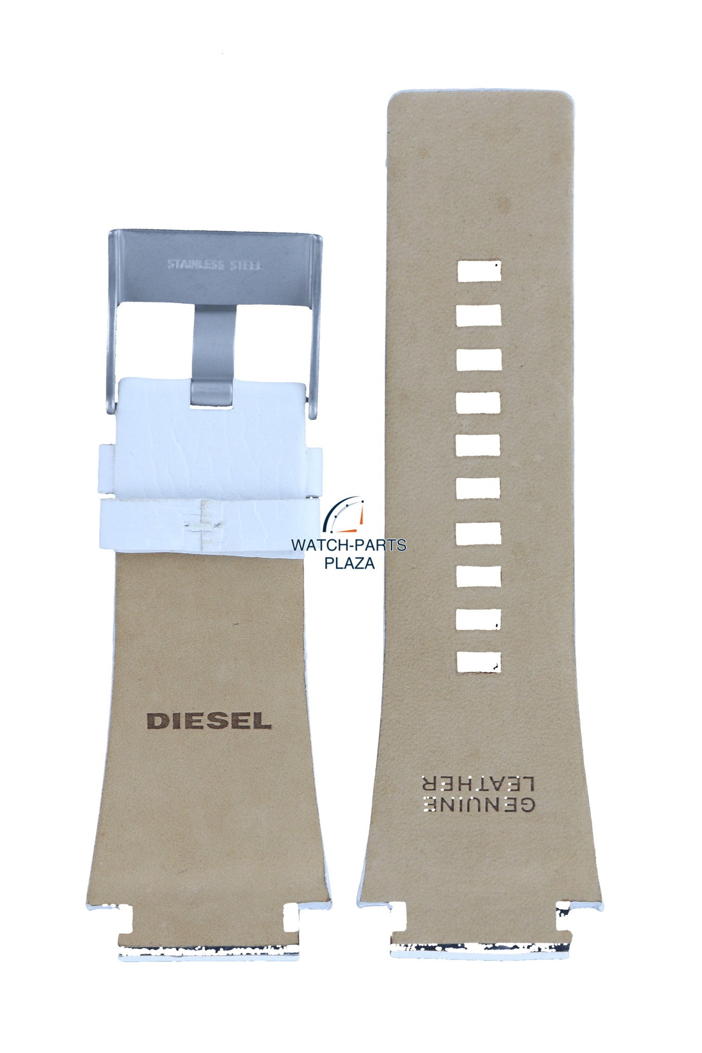 Watch band Diesel DZ1449 Cliffhanger Big white leather strap 25mm original - Watch Plaza