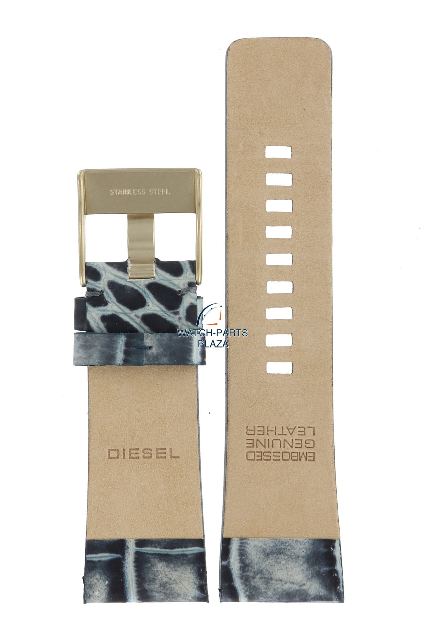 Watch Band Diesel DZ2131 blue & gray leather strap 27mm crocodile print DZ 2133 - Watch Plaza