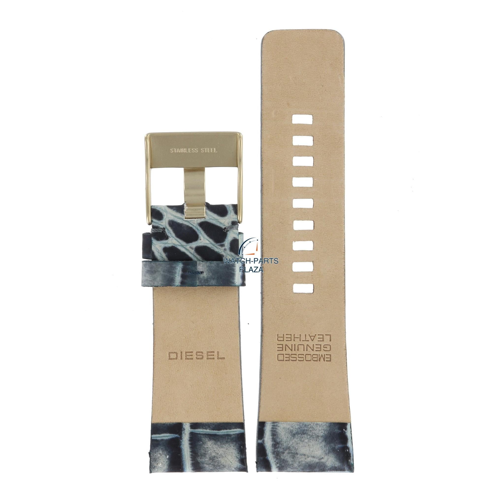 Watch Band Diesel DZ2131 blue & gray leather strap 27mm crocodile print DZ 2133 - Watch Plaza