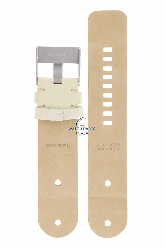 Watch Band for Diesel DZ2077 White Leather Strap DZ 2077 26 mm - Watch Plaza