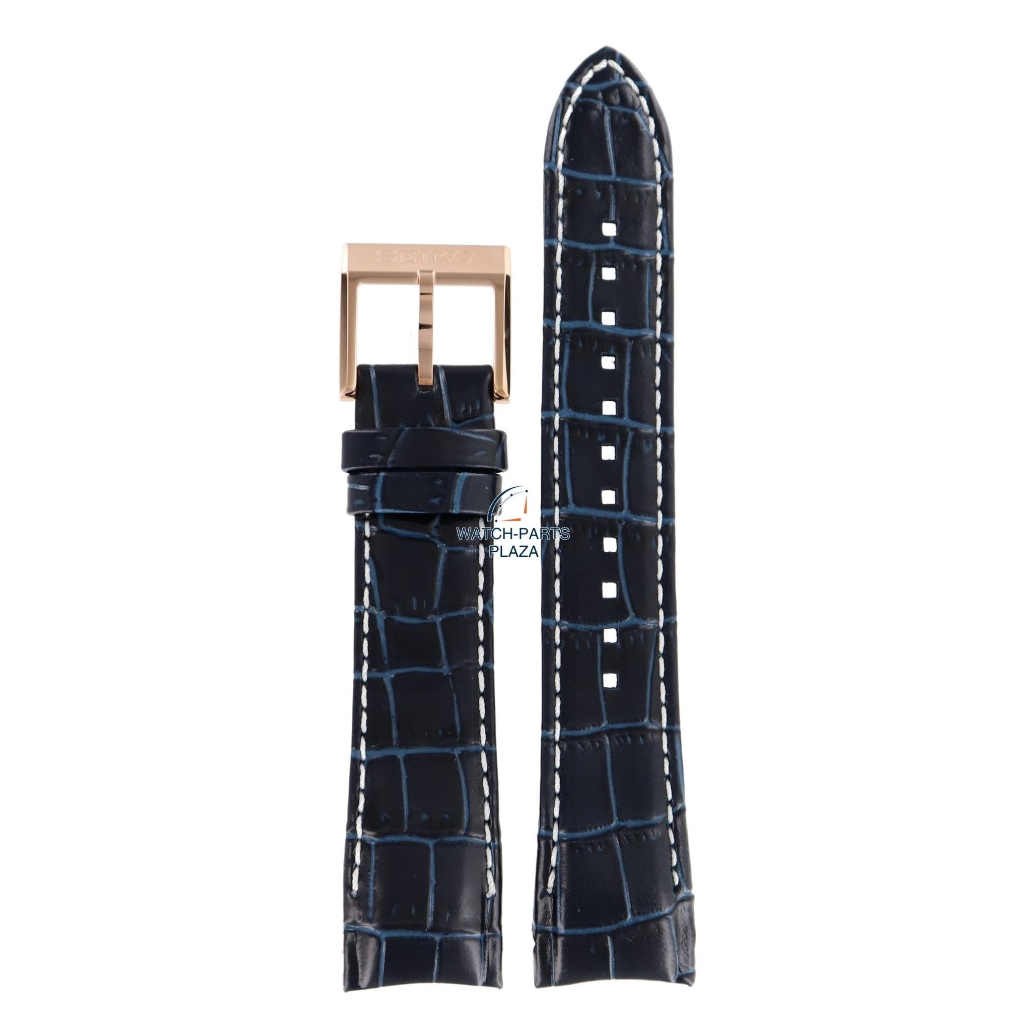 Watch Band Seiko Sportura SNP064 blue leather strap 7D48 - 0AK0 gold buckle 21mm L01M - Watch Plaza