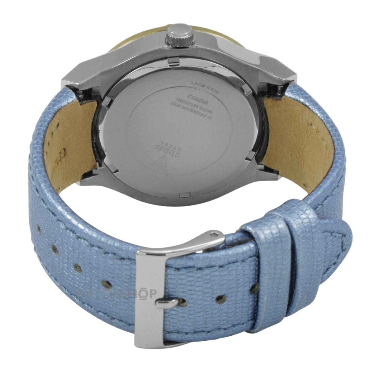 Watch Guess W0289L2 Jet Setter ladies watch gold colored 39mm light blue strap - Watch Plaza
