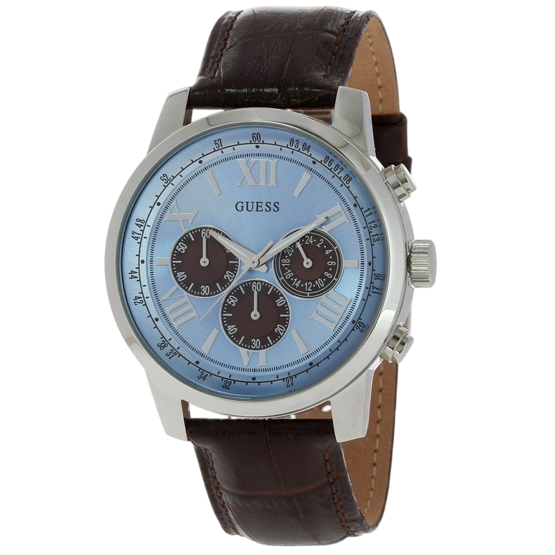 Watch Guess W0380G6 Horizon chronograph watch men 45mm brown croco leather strap - Watch Plaza